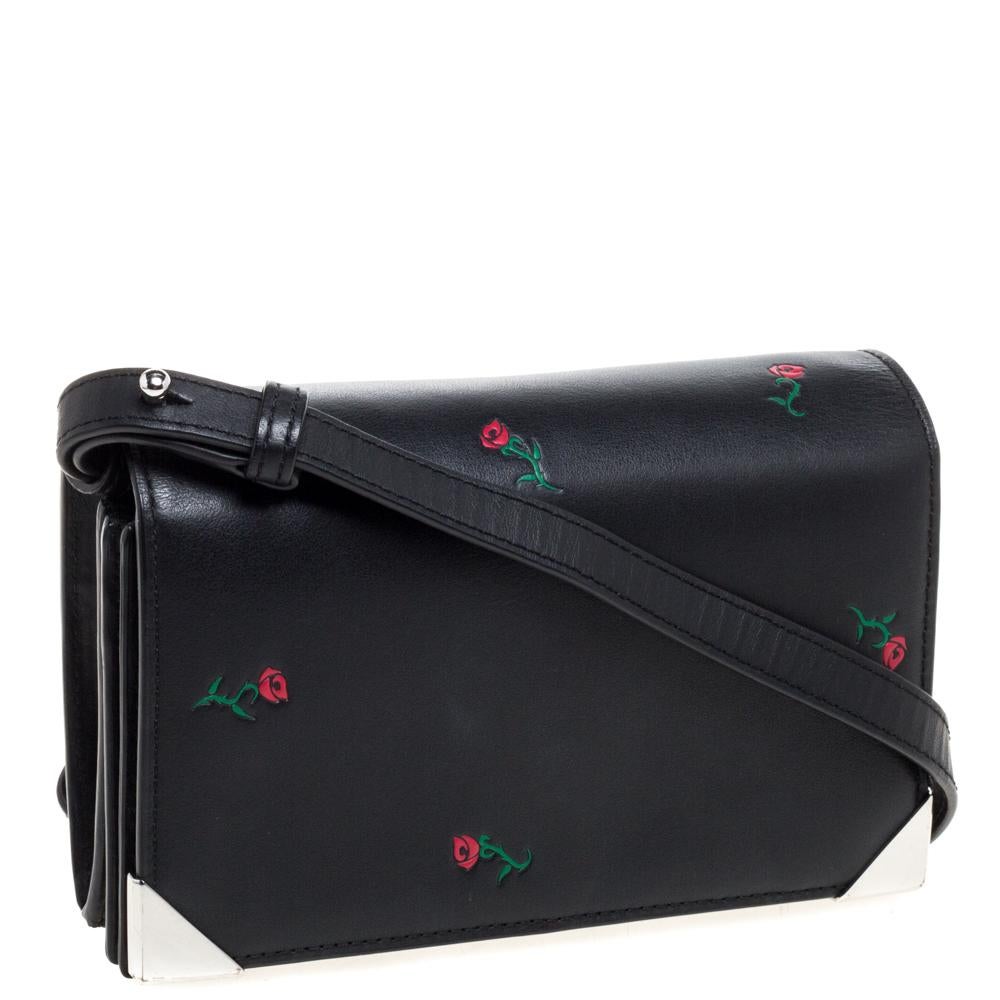 Women's Alexander Wang Black Rose Embossed Leather Prisma Biker Shoulder Bag