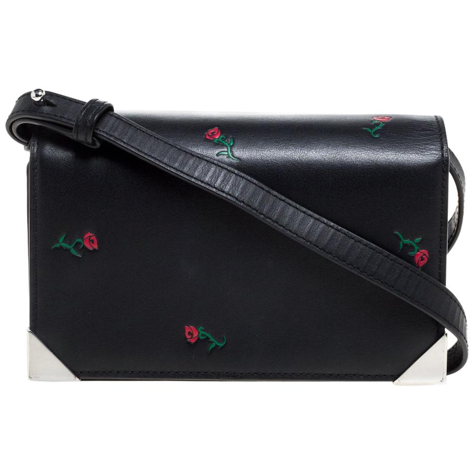 Alexander Wang Black Rose Embossed Leather Prisma Biker Shoulder Bag