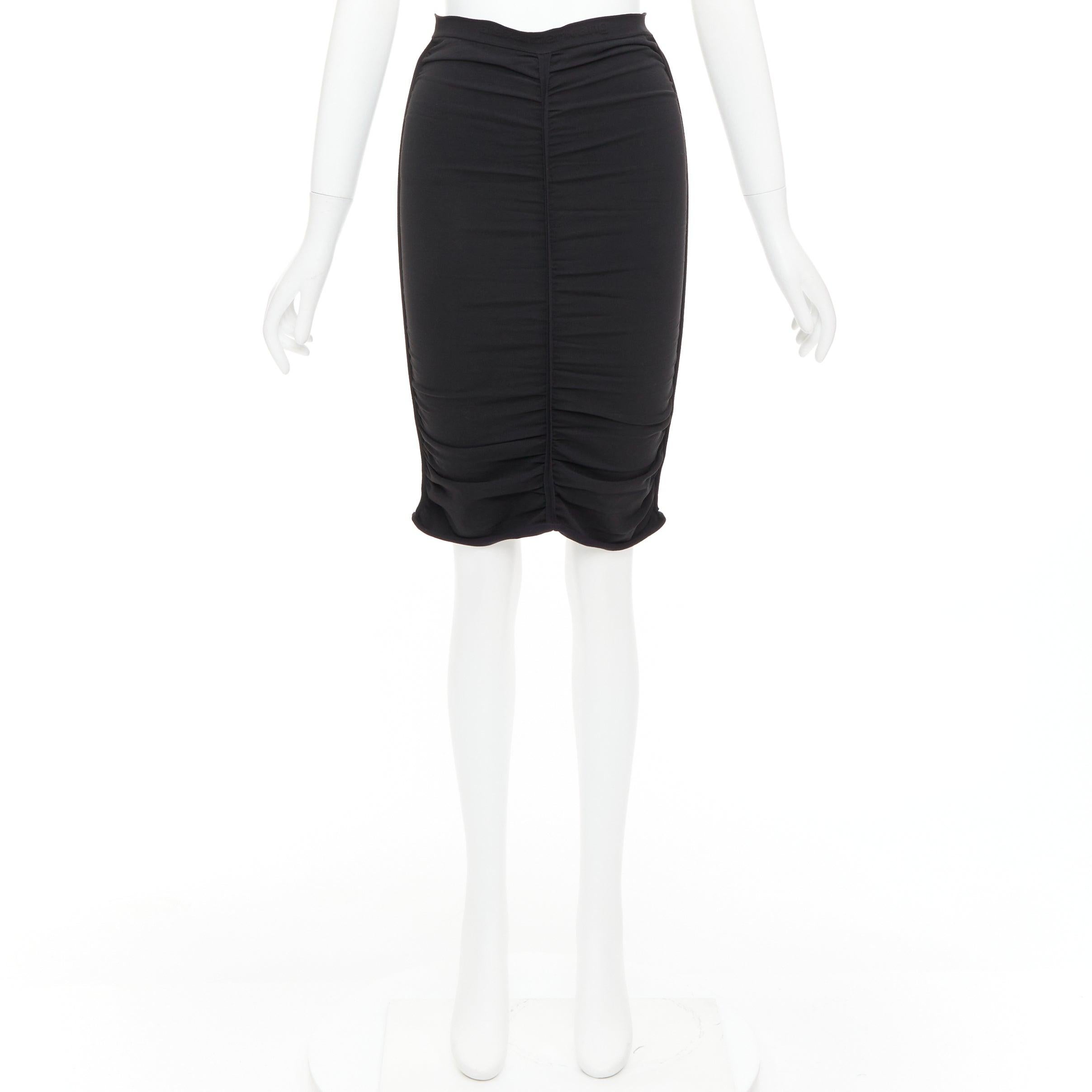 ALEXANDER WANG black ruched gathered high waisted pencil skirt S For Sale 4