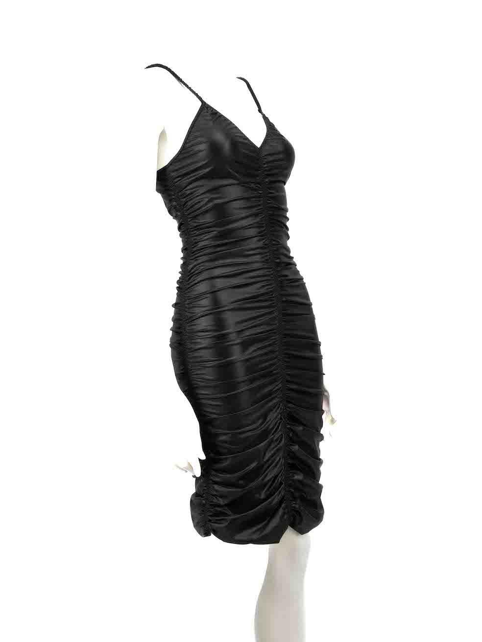 CONDITION is Very good. Hardly any visible wear to dress is evident on this used Alexander Wang designer resale item.
 
 
 
 Details
 
 
 Black
 
 Synthetic
 
 Mini bodycon dress
 
 Ruched accent
 
 Stretchy
 
 V neckline
 
 Side zip closure
 
 
 
