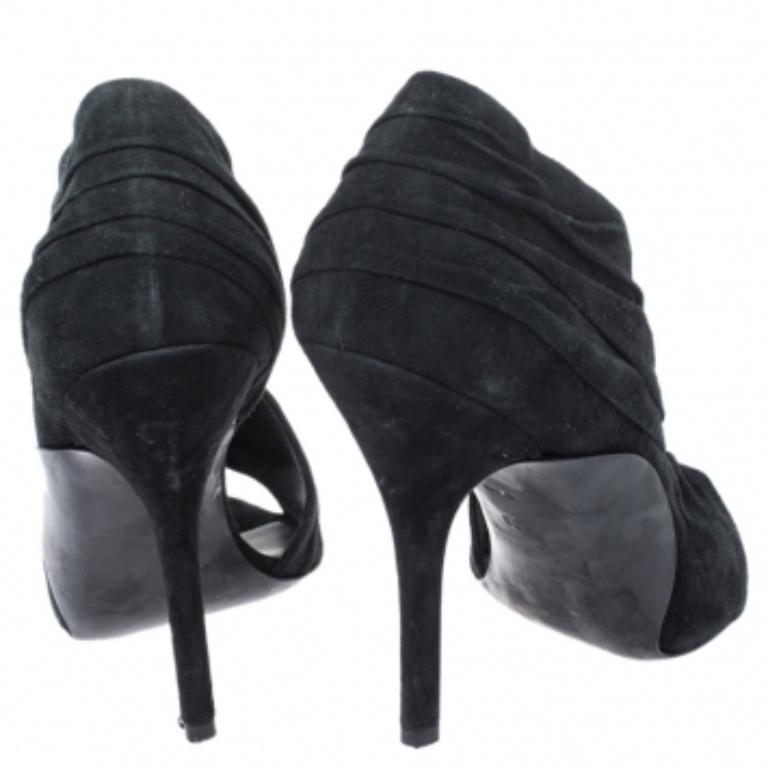 Donna Alexander Wang Black Ruched Suede Maja Open Toe Sandals Size 39 in vendita