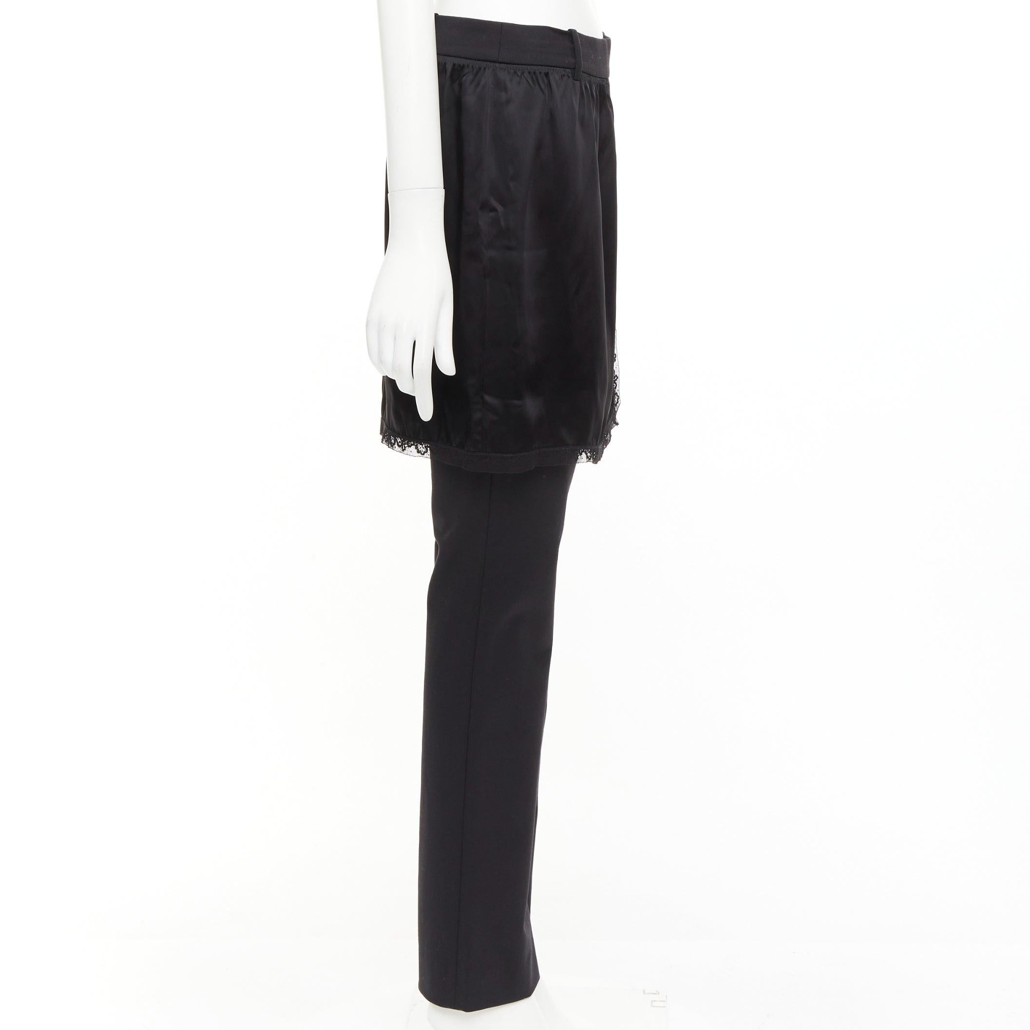 ALEXANDER WANG black satin lace skirt overlay layered trousers pants US2 S In Good Condition For Sale In Hong Kong, NT