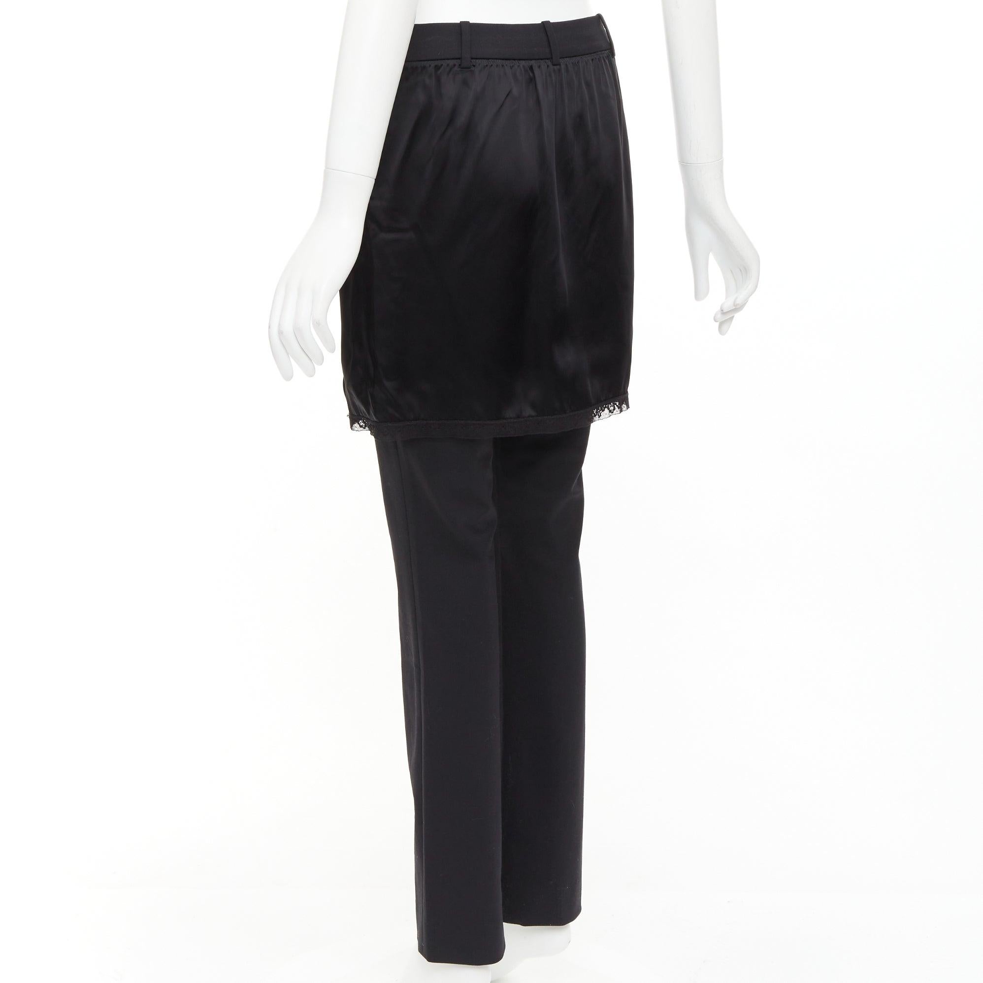 ALEXANDER WANG black satin lace skirt overlay layered trousers pants US2 S For Sale 1