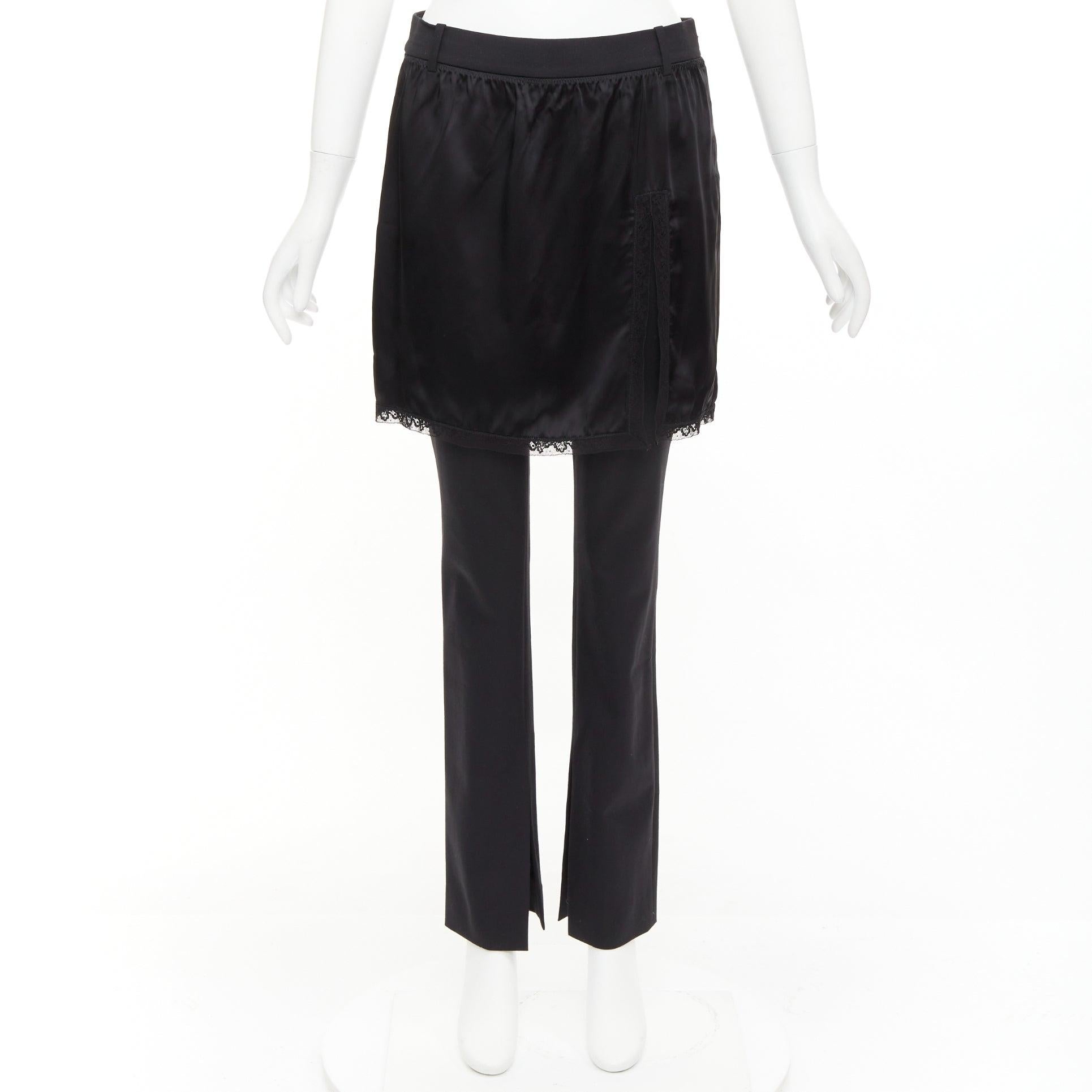 ALEXANDER WANG black satin lace skirt overlay layered trousers pants US2 S For Sale 4