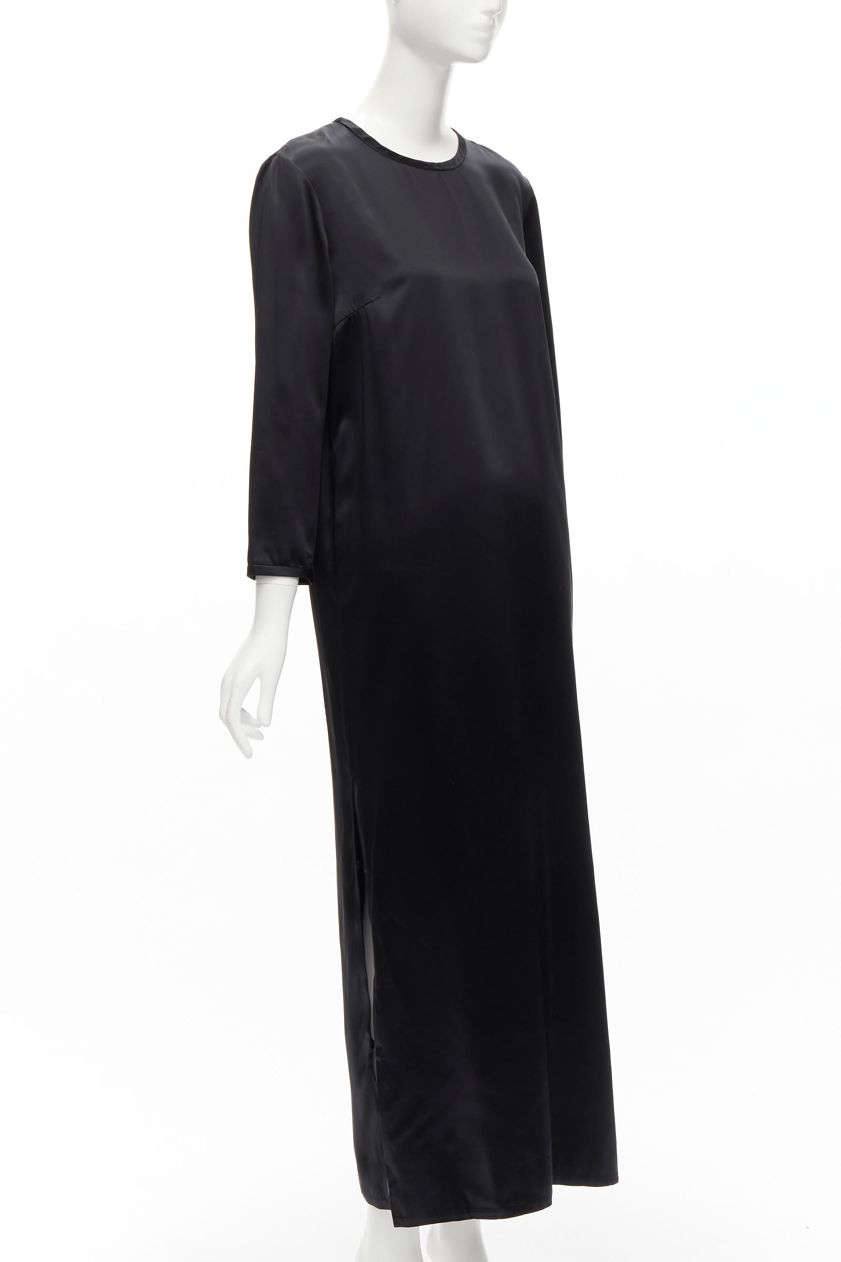 Noir ALEXANDER WANG - Robe à col ras-du-cou classique et manches 3/4 en satin noir - US6 M en vente