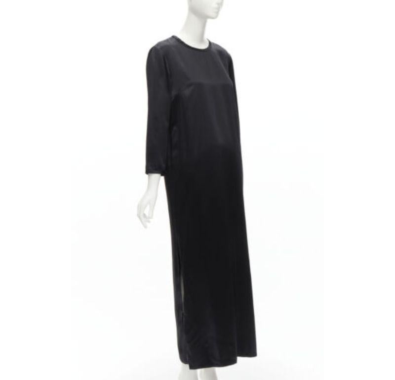 Black ALEXANDER WANG black satin minimal classic crew neck 3/4 sleeves dress US6 M For Sale