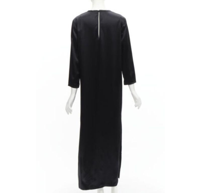 Women's ALEXANDER WANG black satin minimal classic crew neck 3/4 sleeves dress US6 M For Sale