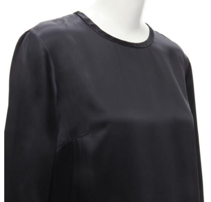 ALEXANDER WANG black satin minimal classic crew neck 3/4 sleeves dress US6 M For Sale 3