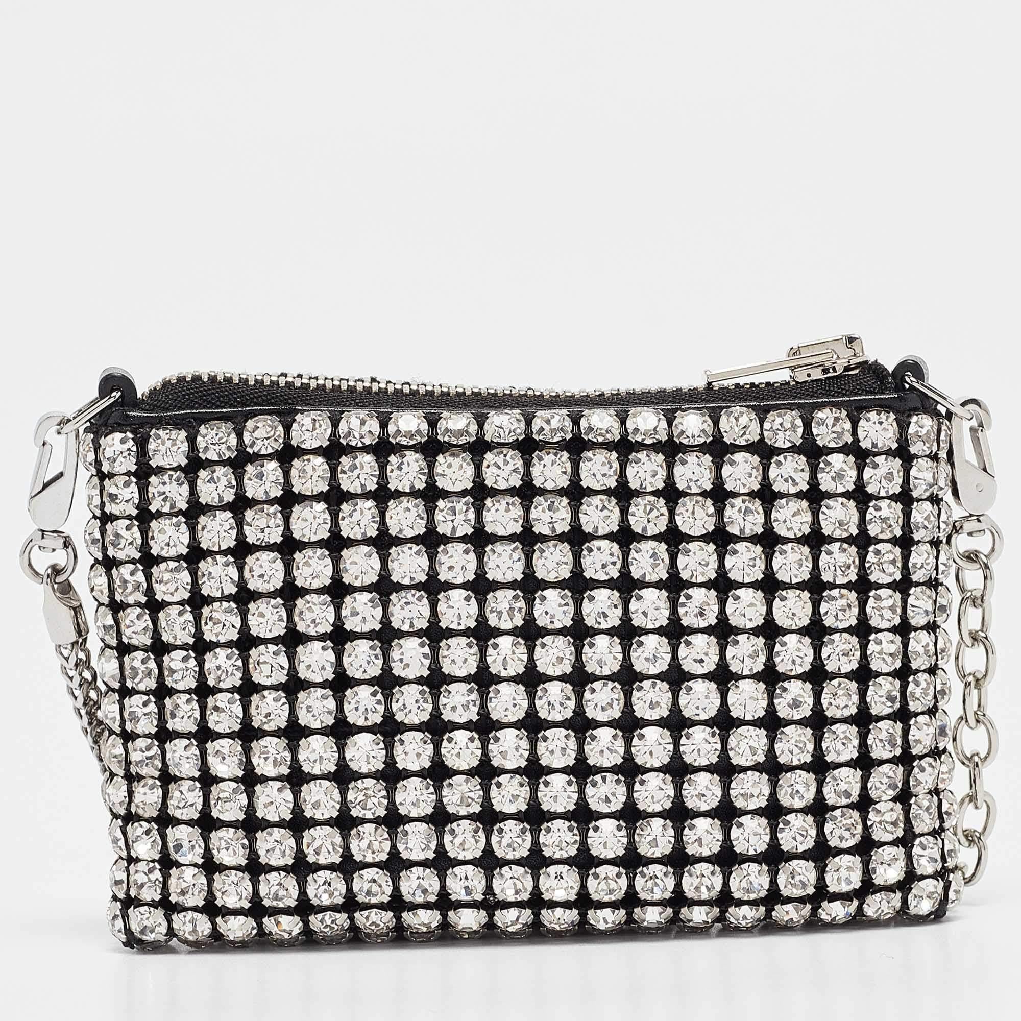 Alexander Wang Black/Silver Leather Nano Crystals Heiress Chain Clutch In Good Condition In Dubai, Al Qouz 2