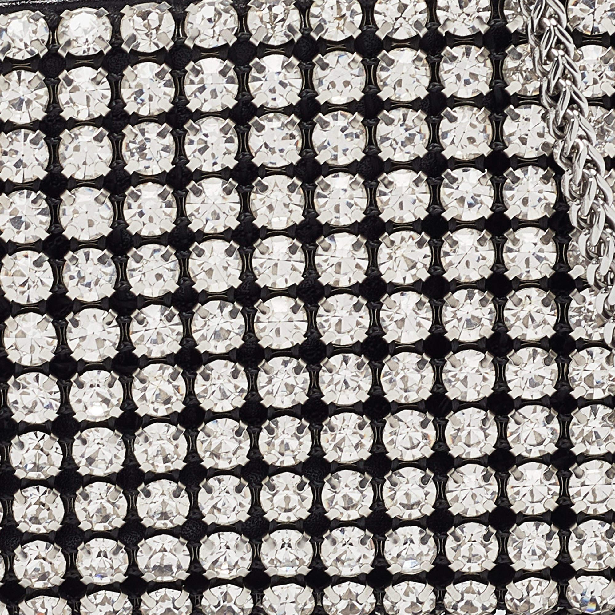 Women's Alexander Wang Black/Silver Leather Nano Crystals Heiress Chain Clutch