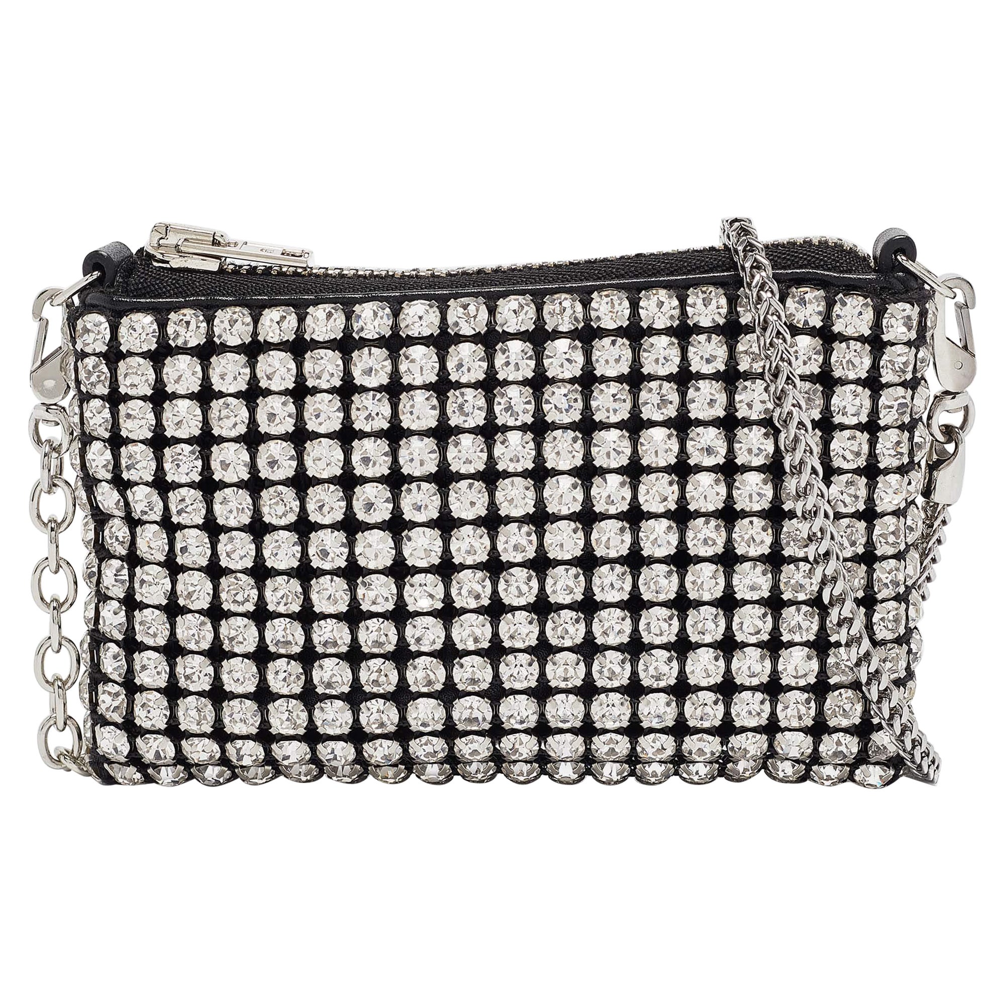 Alexander Wang Black/Silver Leather Nano Crystals Heiress Chain Clutch
