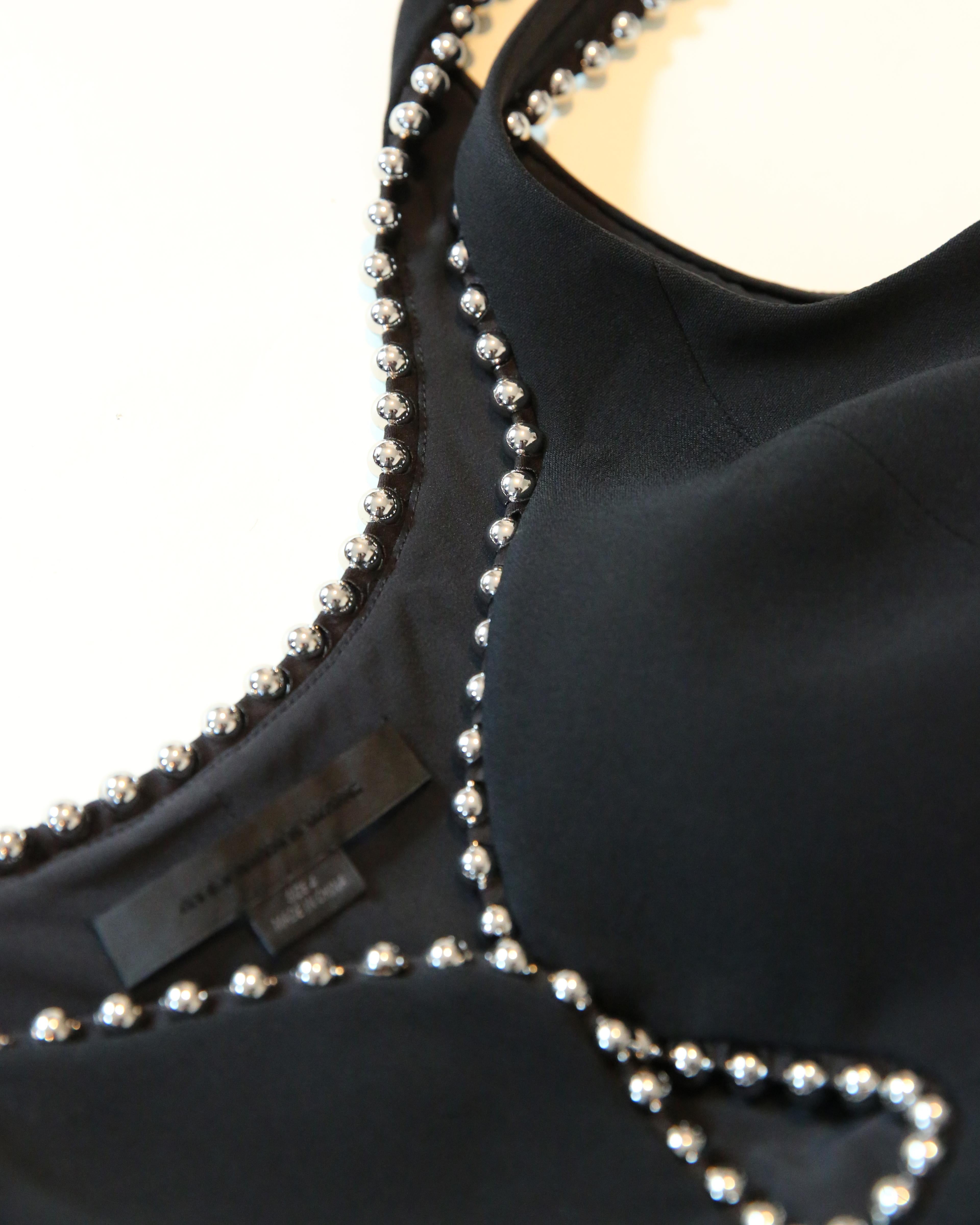 Black Alexander Wang black silver stud studded ball chain mini dress US 4