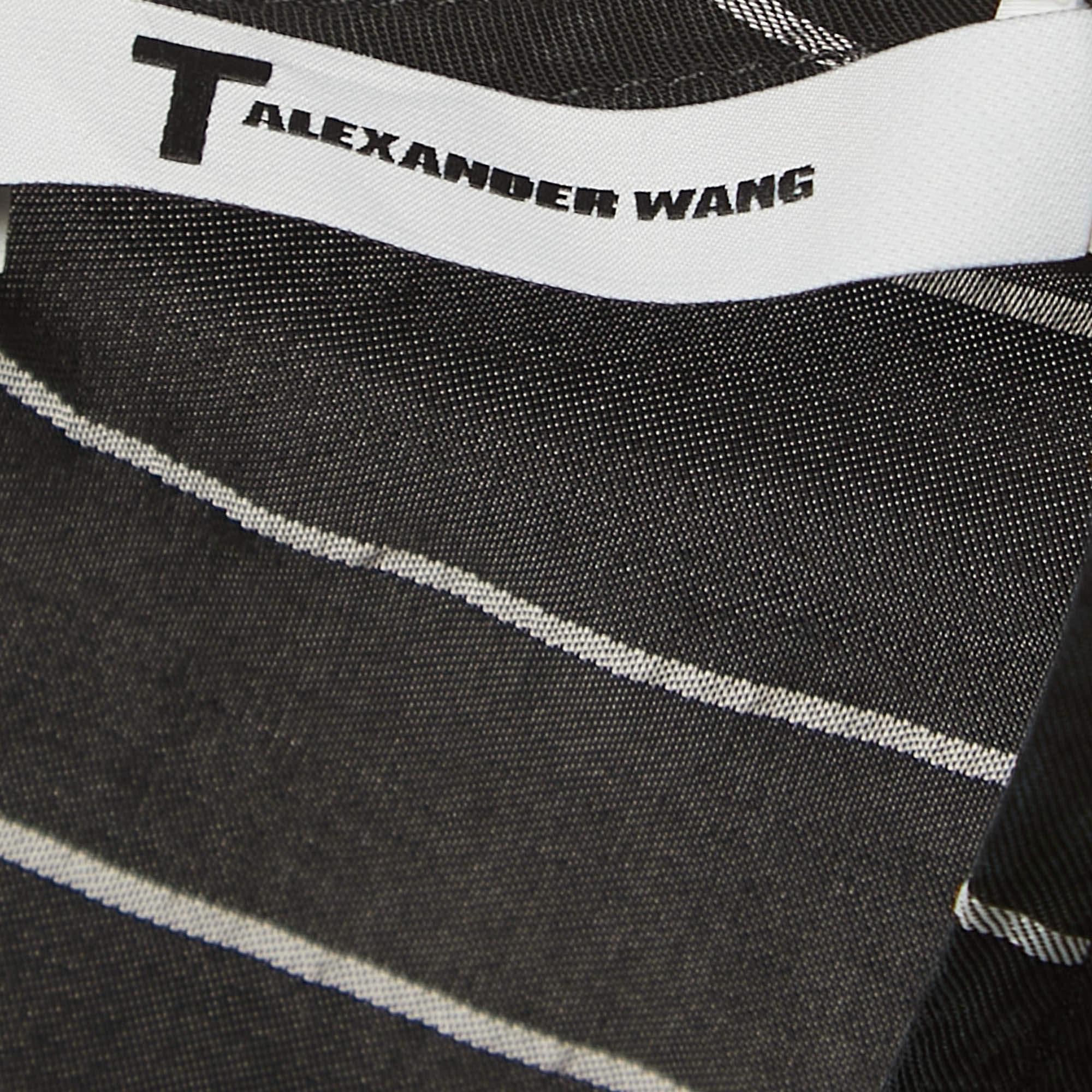 Women's Alexander Wang Black Striped Short Sleeve Midi Dress S For Sale
