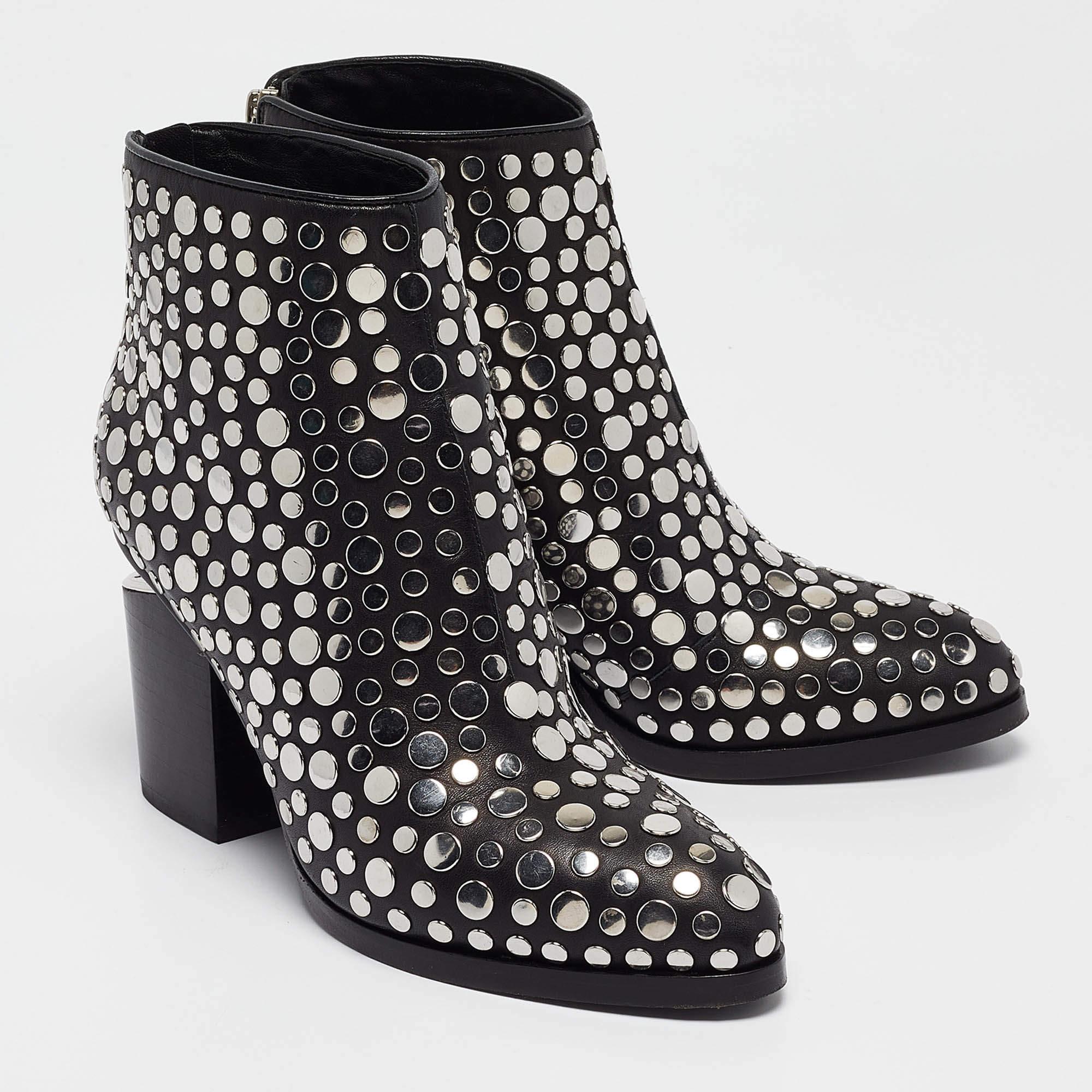 Women's Alexander Wang Black Studded Leather Gabi Ankle Boots Size 36 For Sale