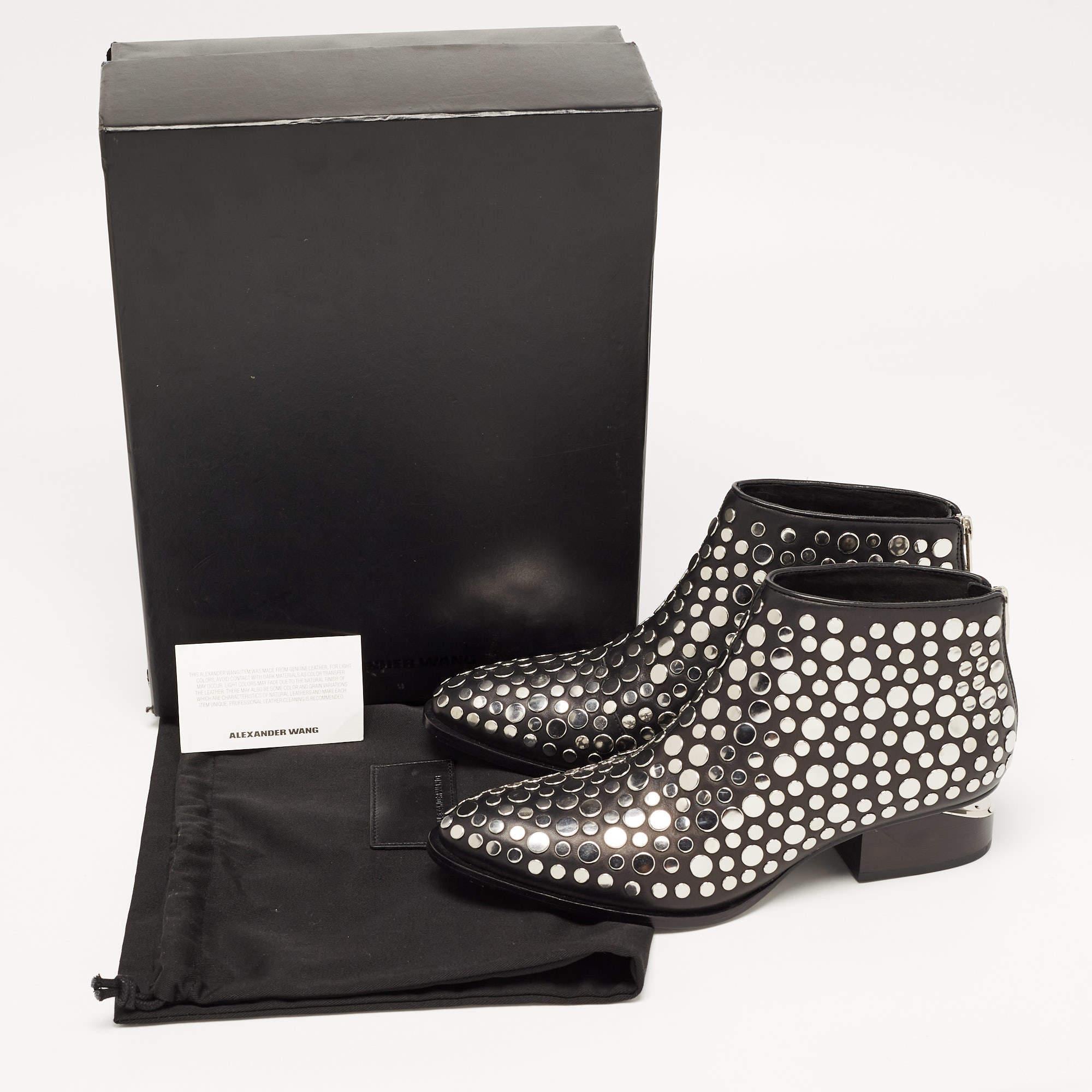 Alexander Wang Black Studded Leather Gabi Ankle Boots Size 36.5 4
