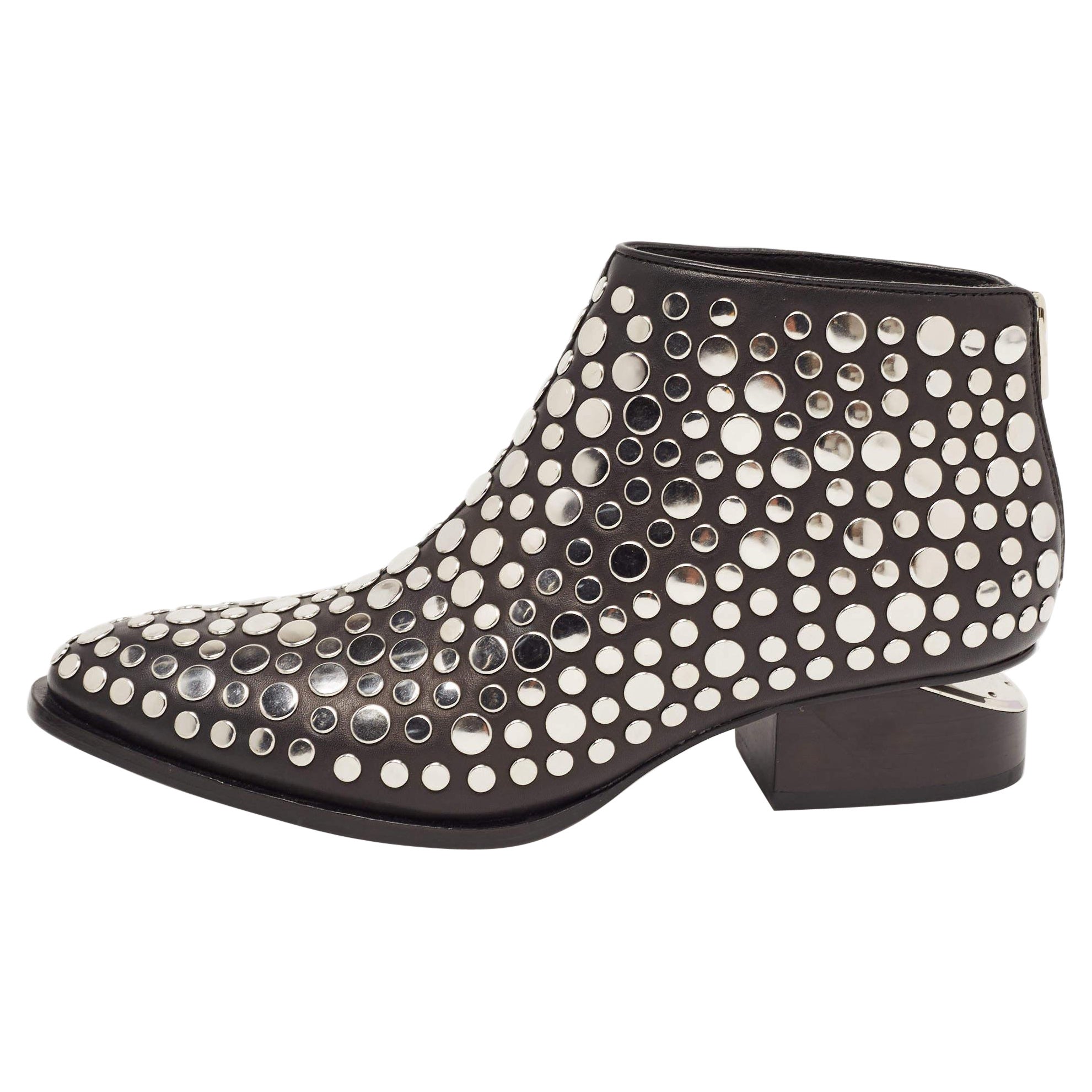 Alexander Wang Black Studded Leather Gabi Ankle Boots Size 36.5