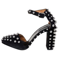 Alexander Wang Black Suede Studded Block Heel Ankle Strap Sandals Size 38