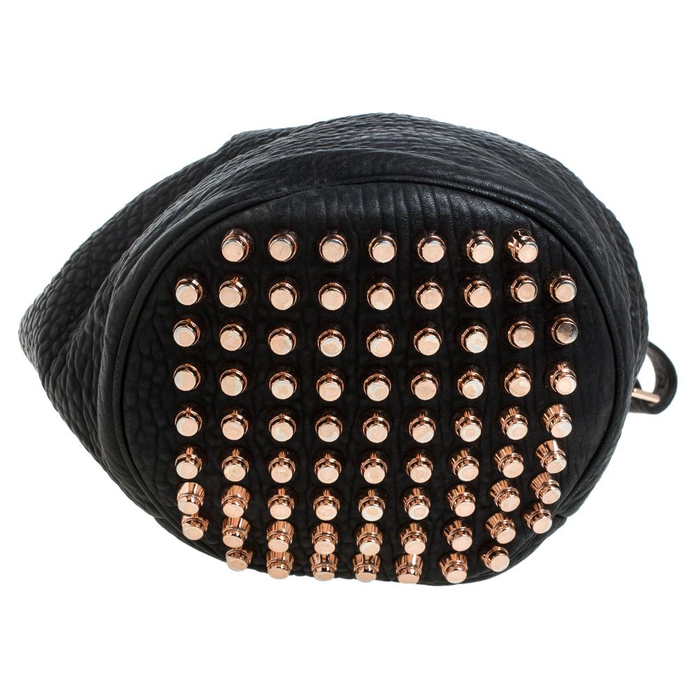 Alexander Wang Black Textured Leather Diego Bucket Bag In Good Condition In Dubai, Al Qouz 2