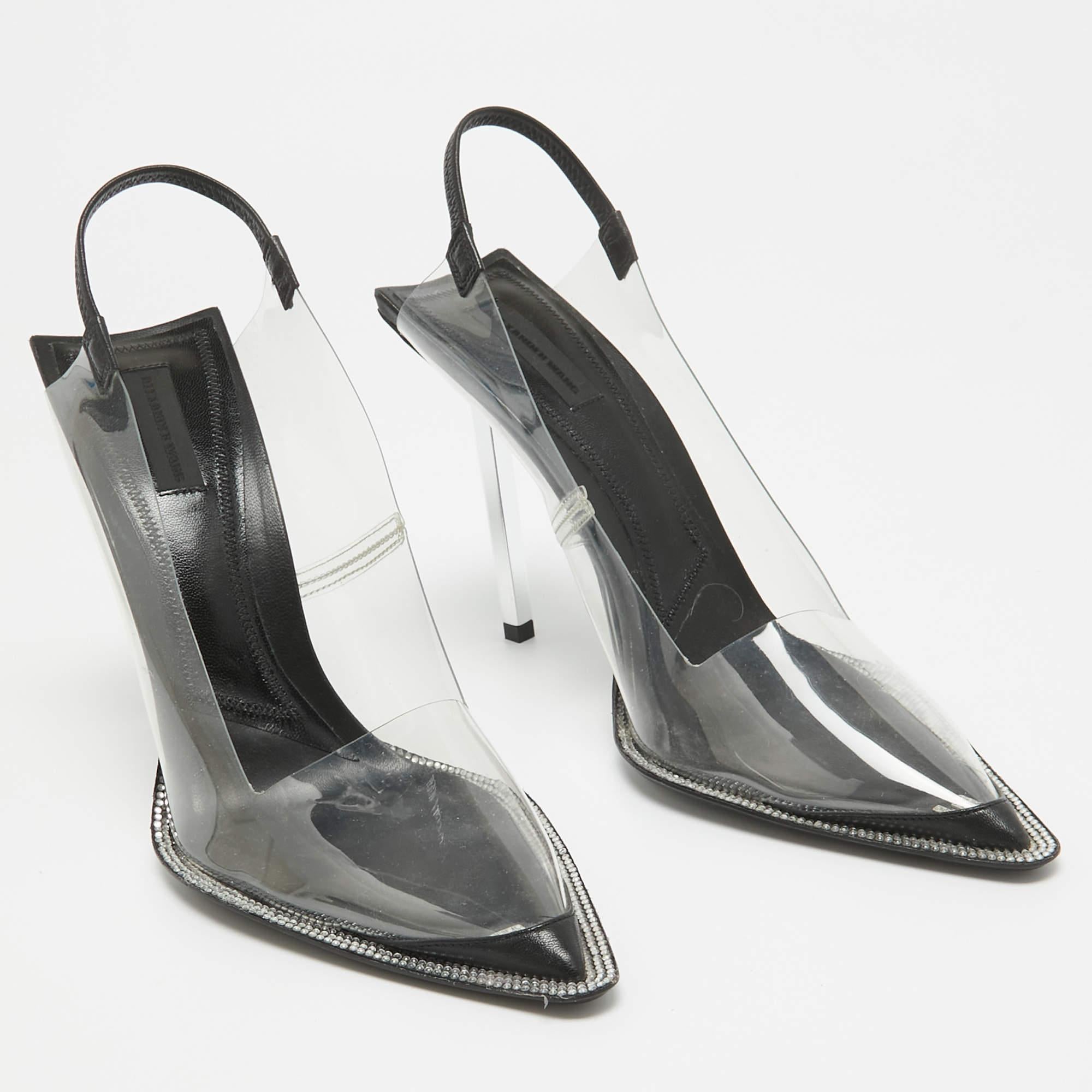 Alexander Wang Black/Transparent PVC and Leather Slingback Pumps Size 39 In Excellent Condition In Dubai, Al Qouz 2