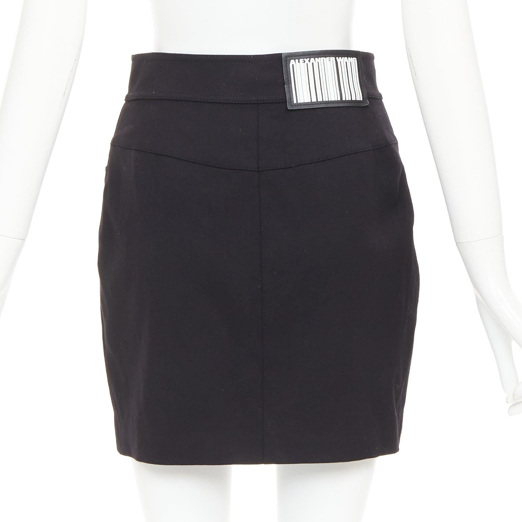 De las mujeres ALEXANDER WANG falda negra de lana virgen espejada con botones a presión plateados US2 S en venta