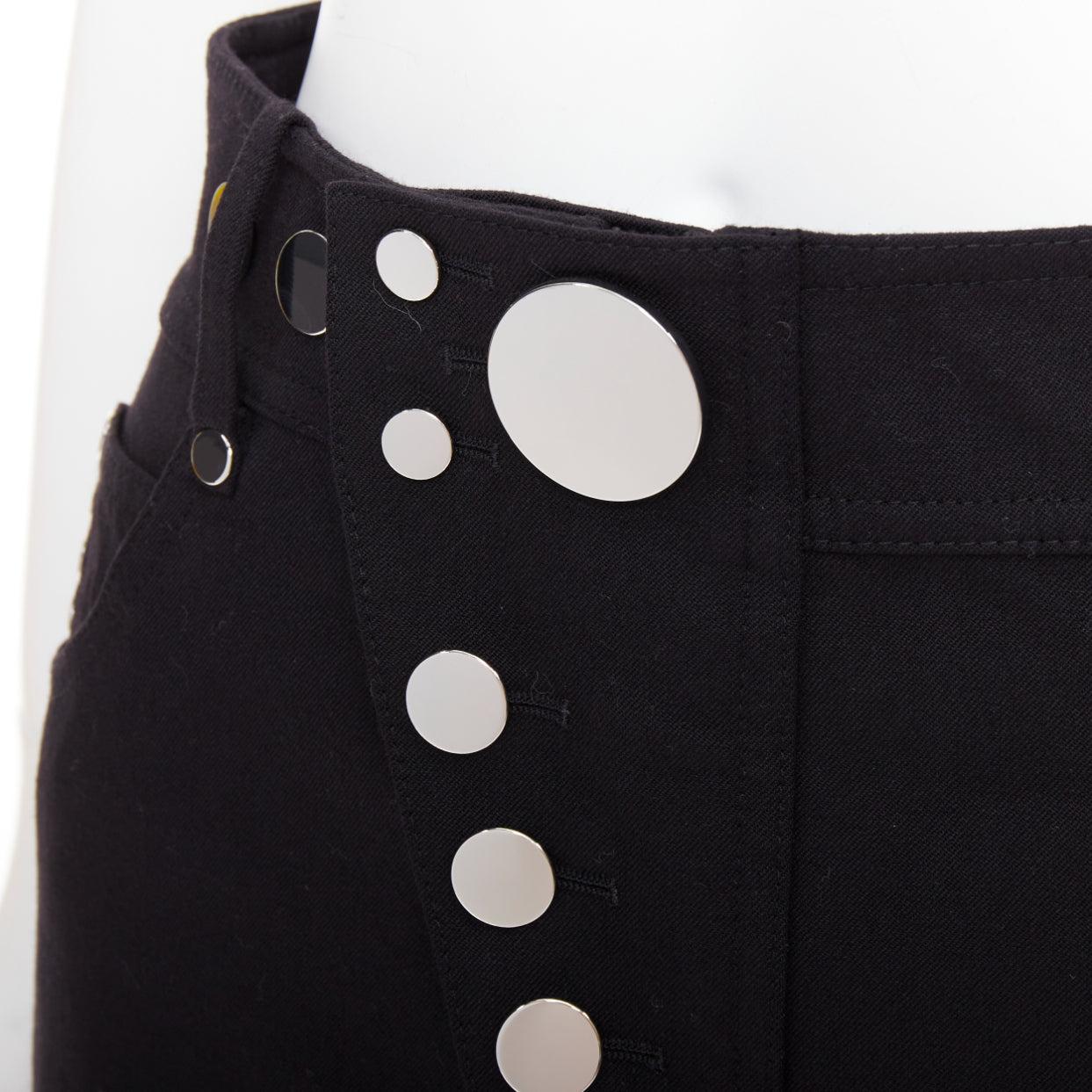 ALEXANDER WANG falda negra de lana virgen espejada con botones a presión plateados US2 S en venta 2