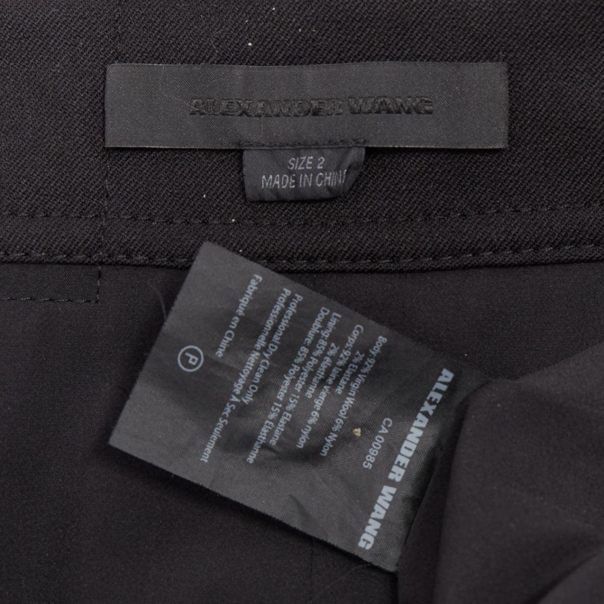 ALEXANDER WANG falda negra de lana virgen espejada con botones a presión plateados US2 S en venta 3