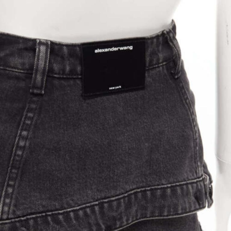 ALEXANDER WANG black washed cotton layered skort high waist cutaway shorts 25