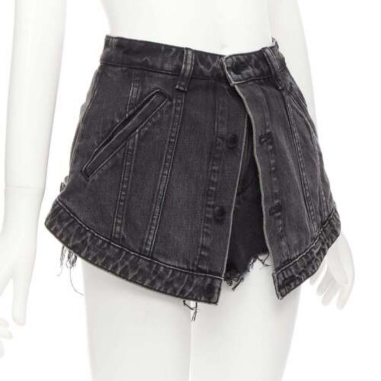 Black ALEXANDER WANG black washed cotton layered skort high waist cutaway shorts 25