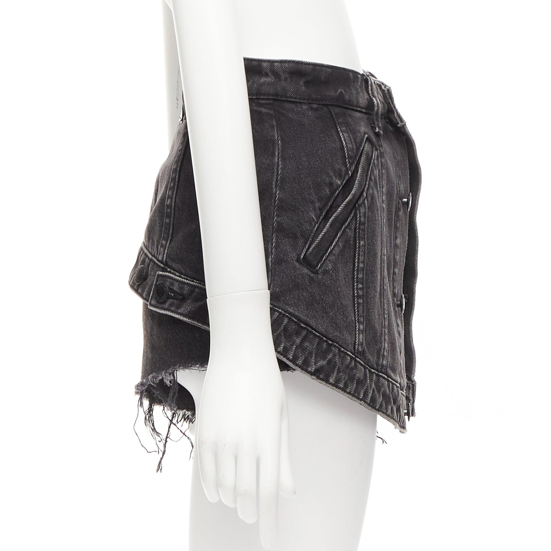 Women's ALEXANDER WANG black washed cotton layered skort high waist cutaway shorts 25