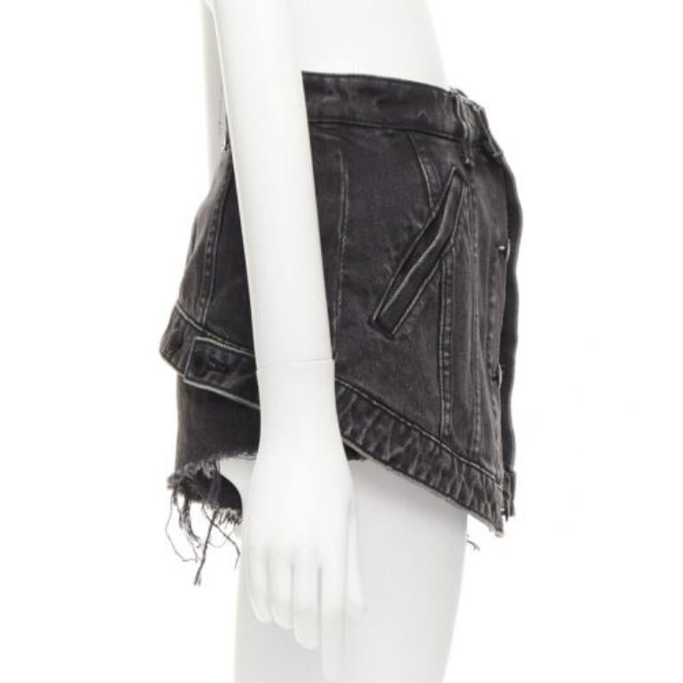ALEXANDER WANG black washed cotton layered skort high waist cutaway shorts 25
