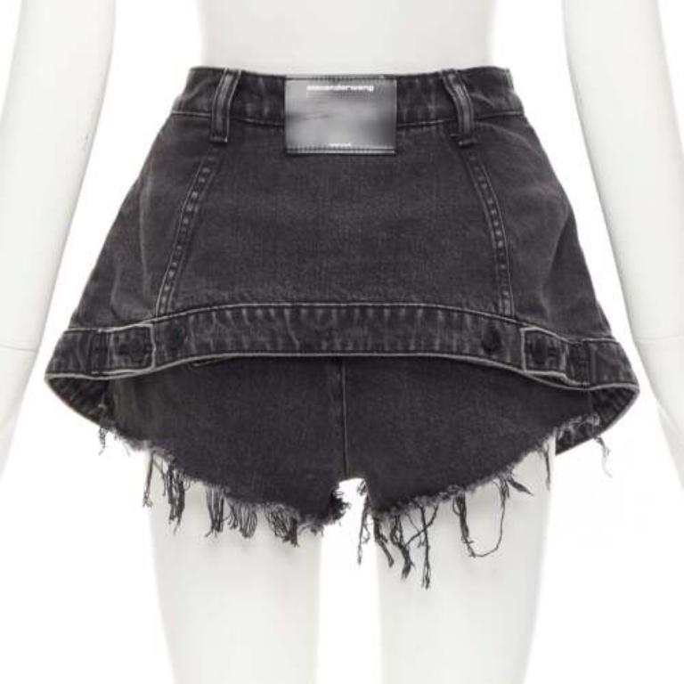 Women's ALEXANDER WANG black washed cotton layered skort high waist cutaway shorts 25