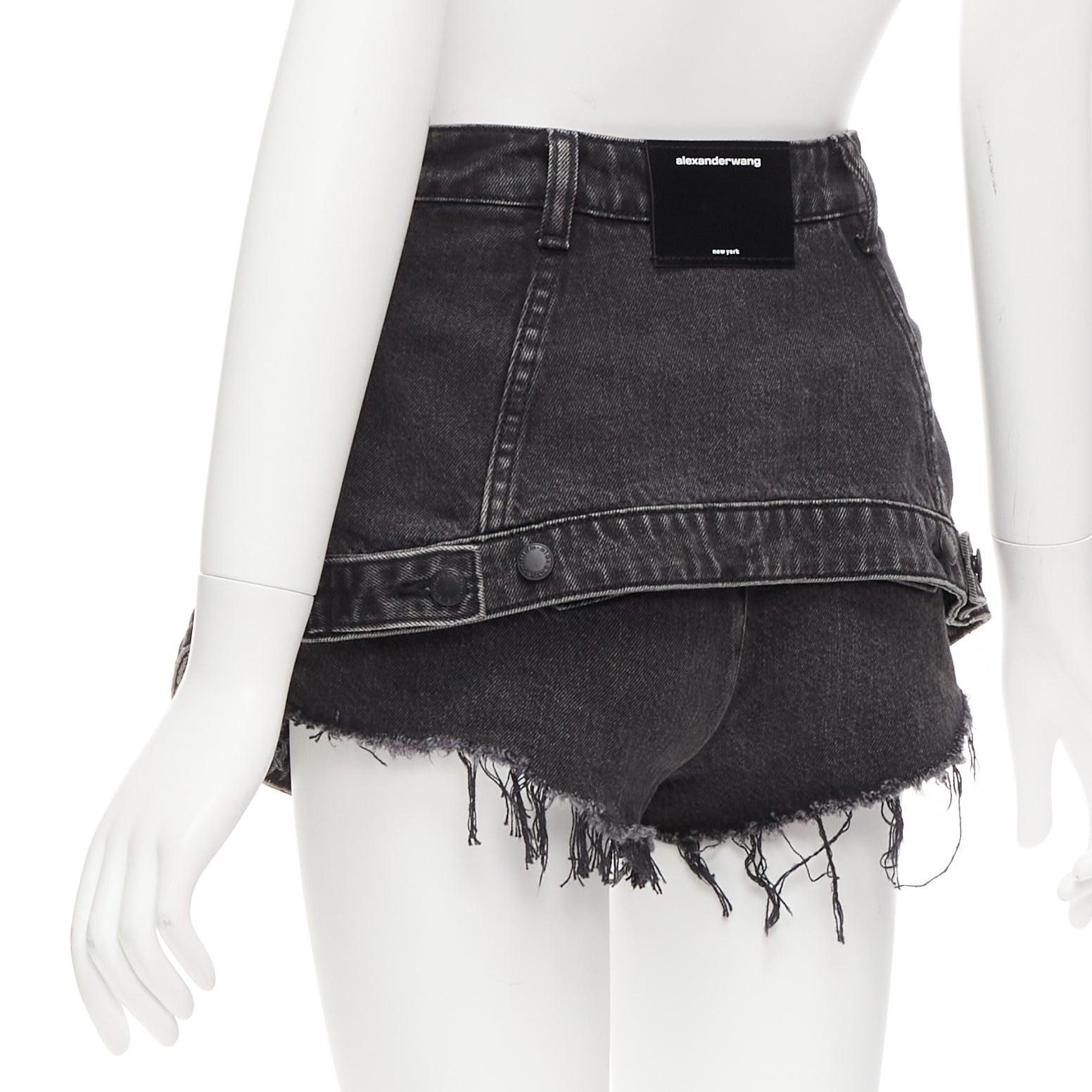 ALEXANDER WANG black washed cotton layered skort high waist cutaway shorts 25