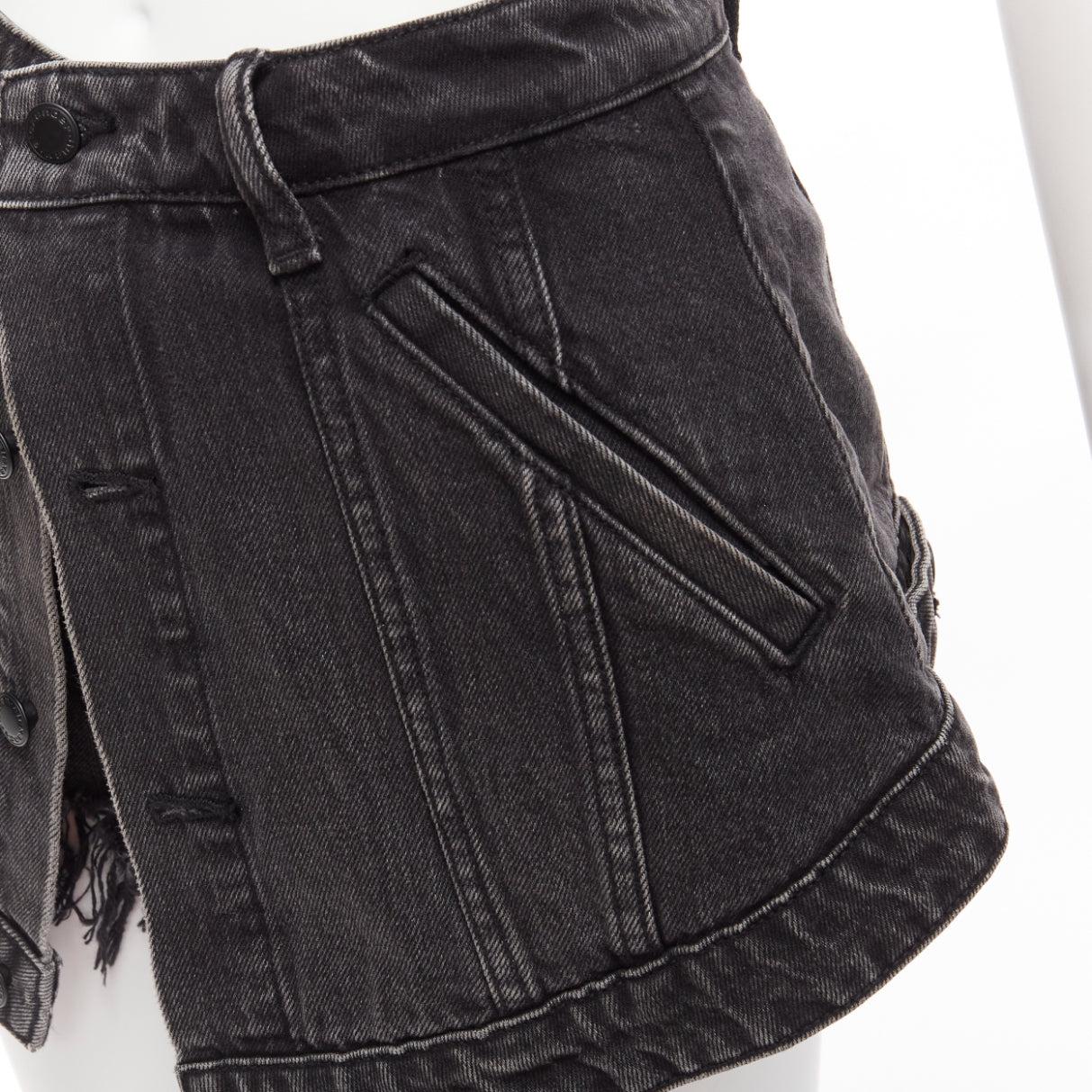 ALEXANDER WANG black washed cotton layered skort high waist cutaway shorts 25