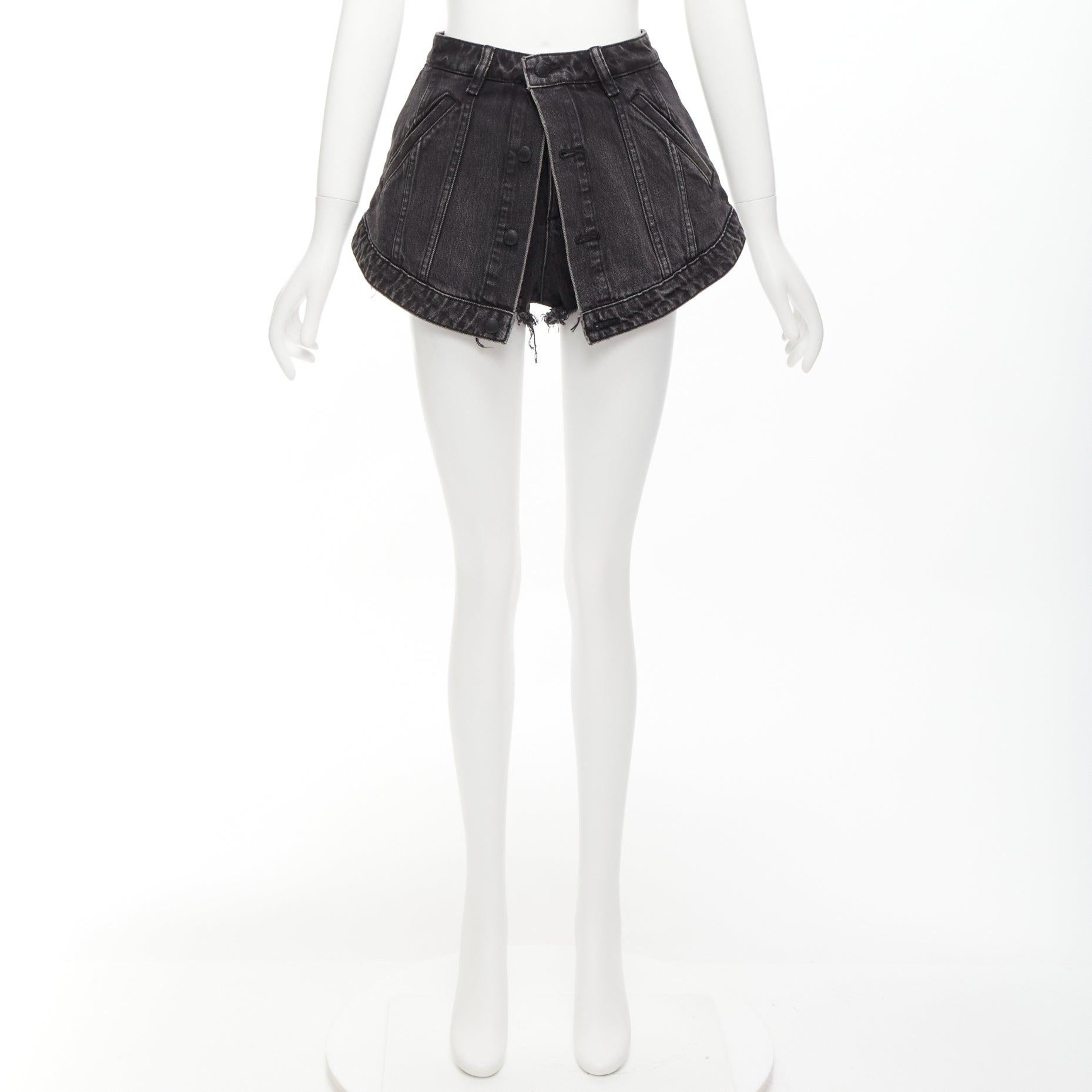 ALEXANDER WANG schwarze, gewaschene, Baumwolle, skort-Shorts mit hoher Taille und Ausschnitt, 25
