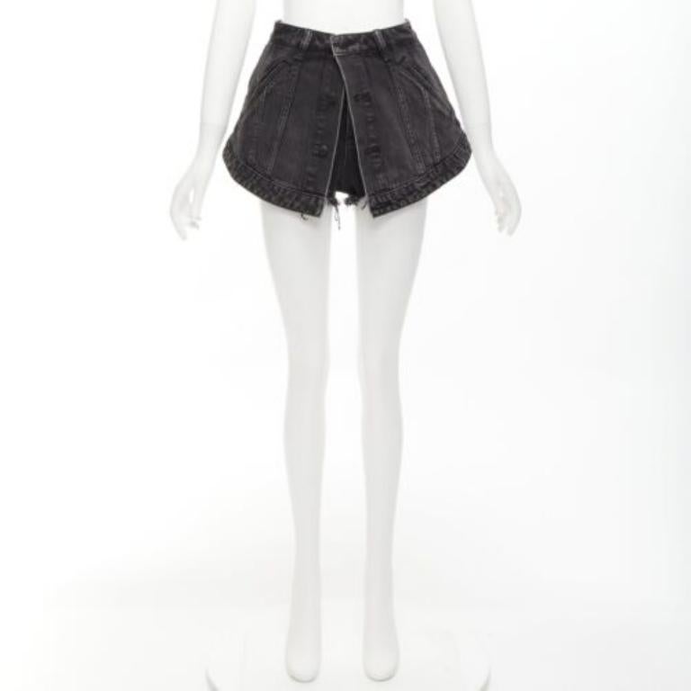 ALEXANDER WANG black washed cotton layered skort high waist cutaway shorts 25