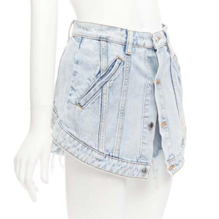 Black ALEXANDER WANG black washed cotton layered skort high waist cutaway shorts 26