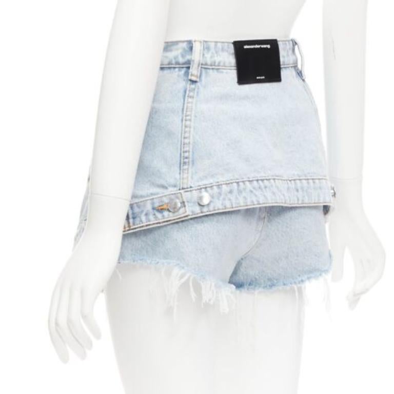 Women's ALEXANDER WANG black washed cotton layered skort high waist cutaway shorts 26