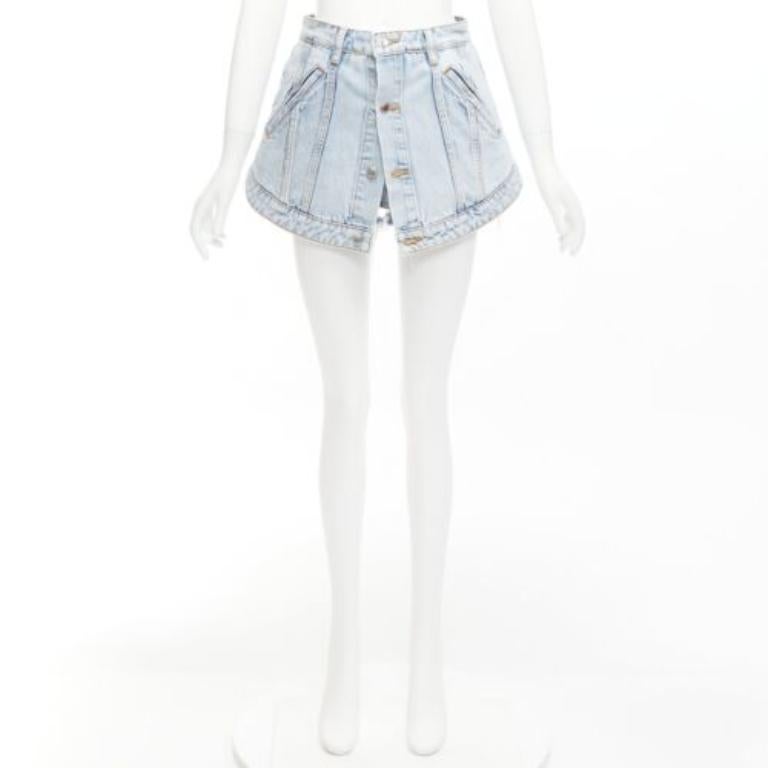 ALEXANDER WANG black washed cotton layered skort high waist cutaway shorts 26