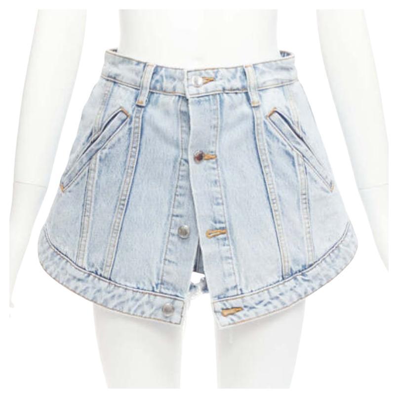 ALEXANDER WANG black washed cotton layered skort high waist cutaway shorts 26" For Sale