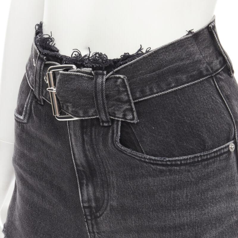 ALEXANDER WANG black washed denim silver buckle cut off frayed shorts 24