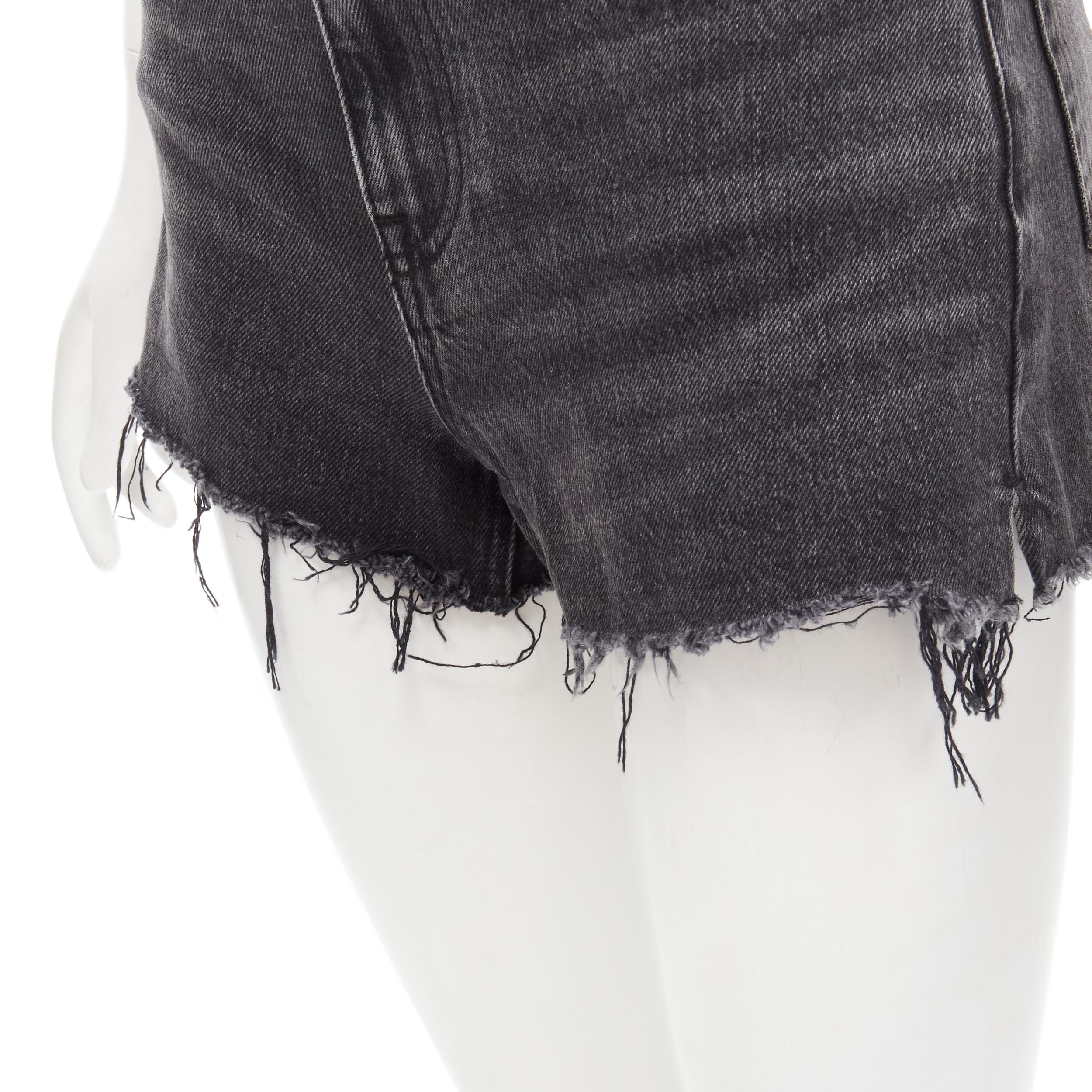 Women's ALEXANDER WANG black washed denim silver buckle cut off frayed shorts 24