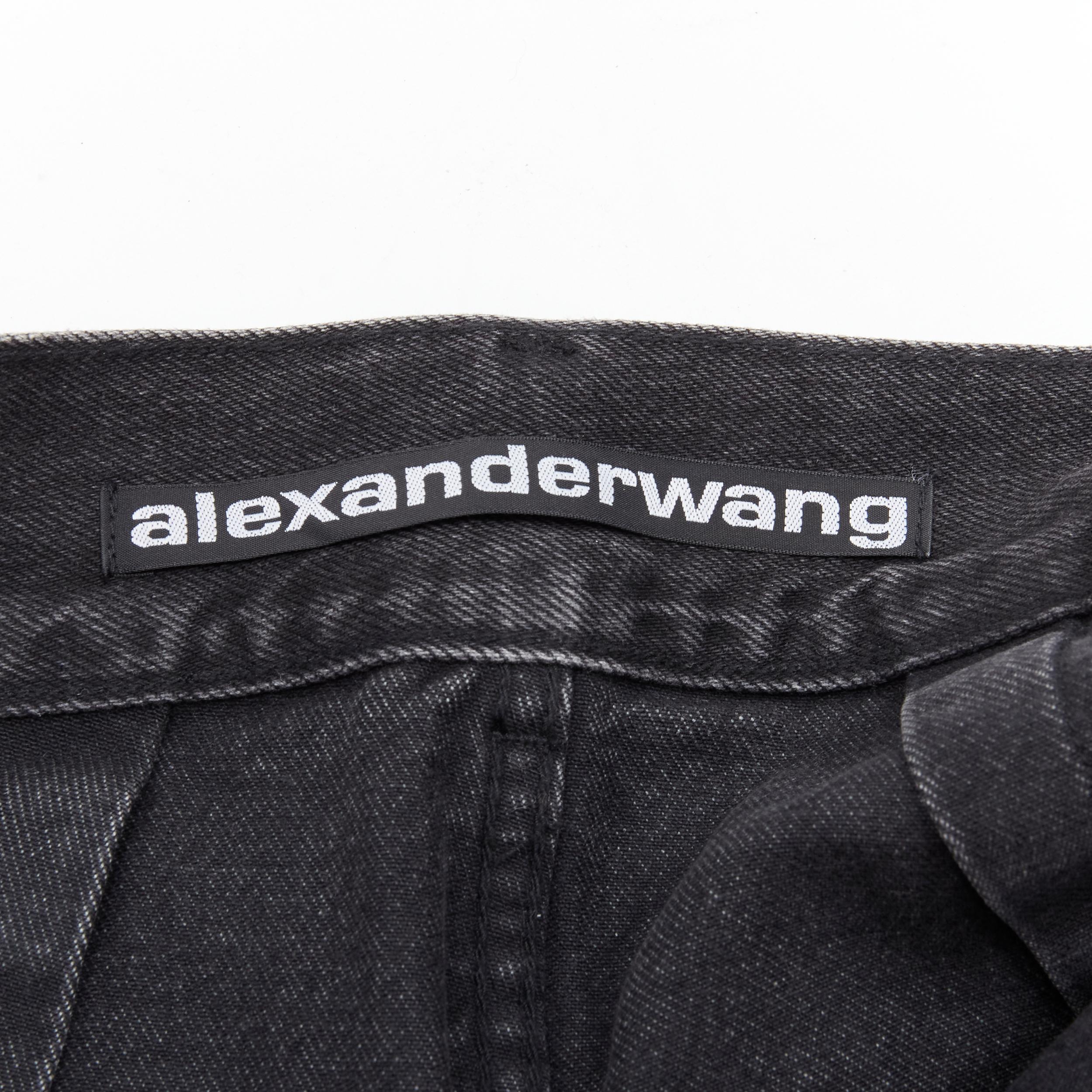 ALEXANDER WANG black washed denim silver buckle cut off frayed shorts 24