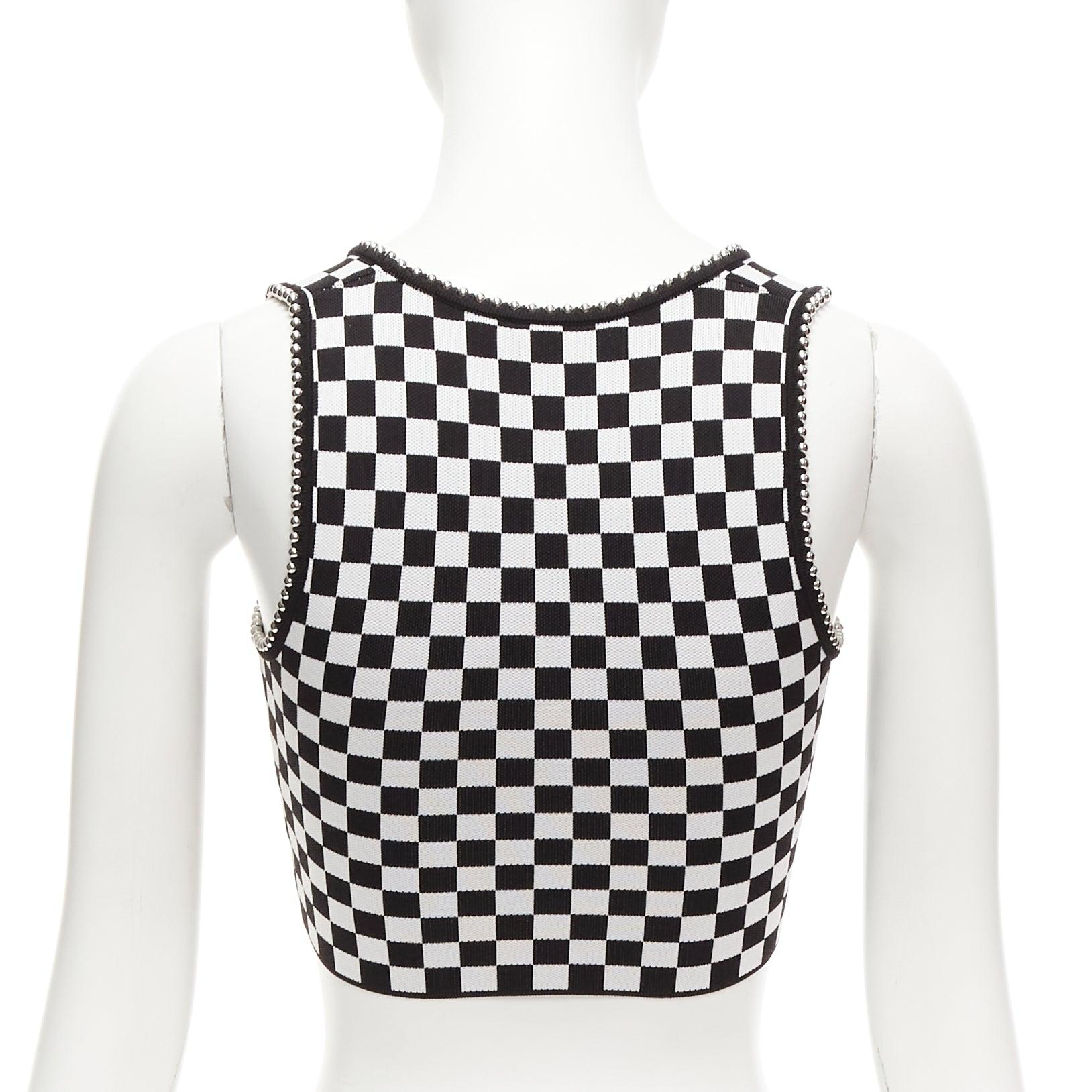 ALEXANDER WANG black white checker silver dome studded bralette top XS For Sale 1