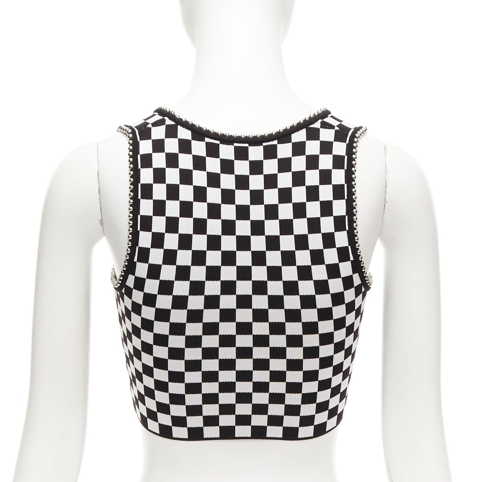 Women's ALEXANDER WANG black white checker silver dome studded bralette top XS For Sale