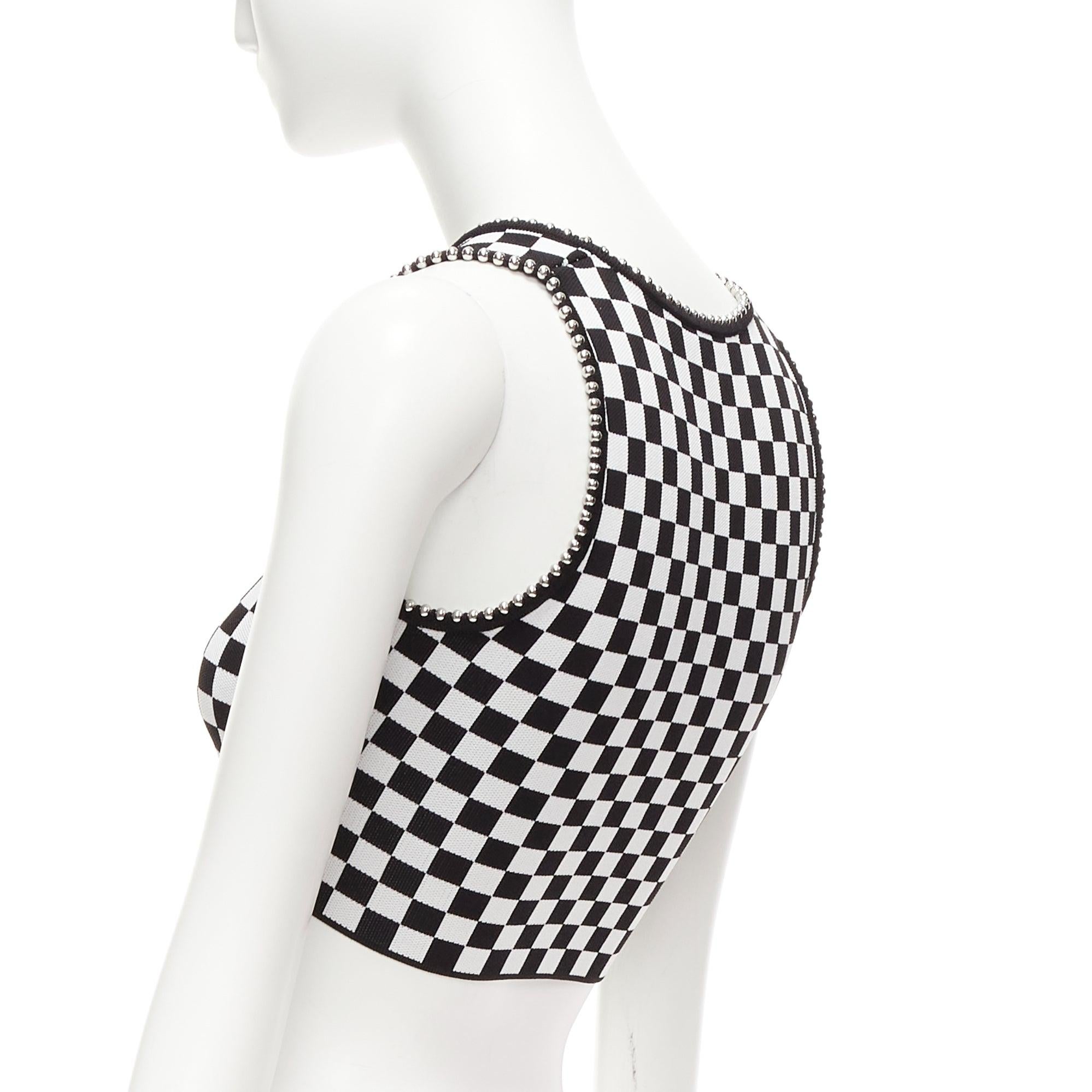 ALEXANDER WANG black white checker silver dome studded bralette top XS For Sale 1