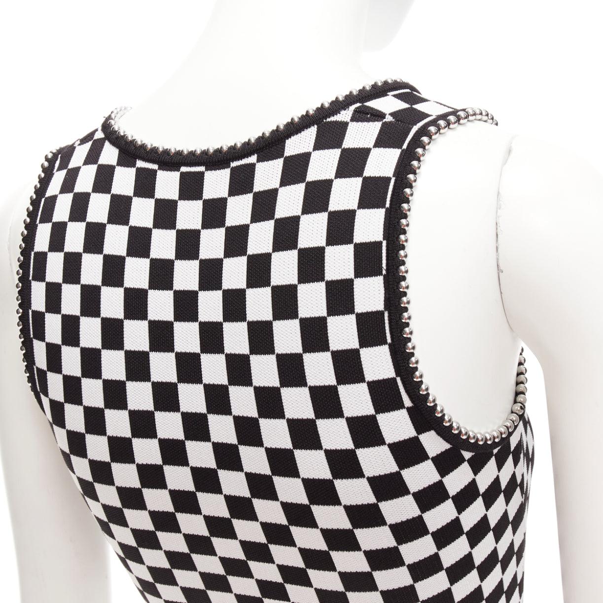 ALEXANDER WANG black white checker silver dome studded bralette top XS For Sale 3