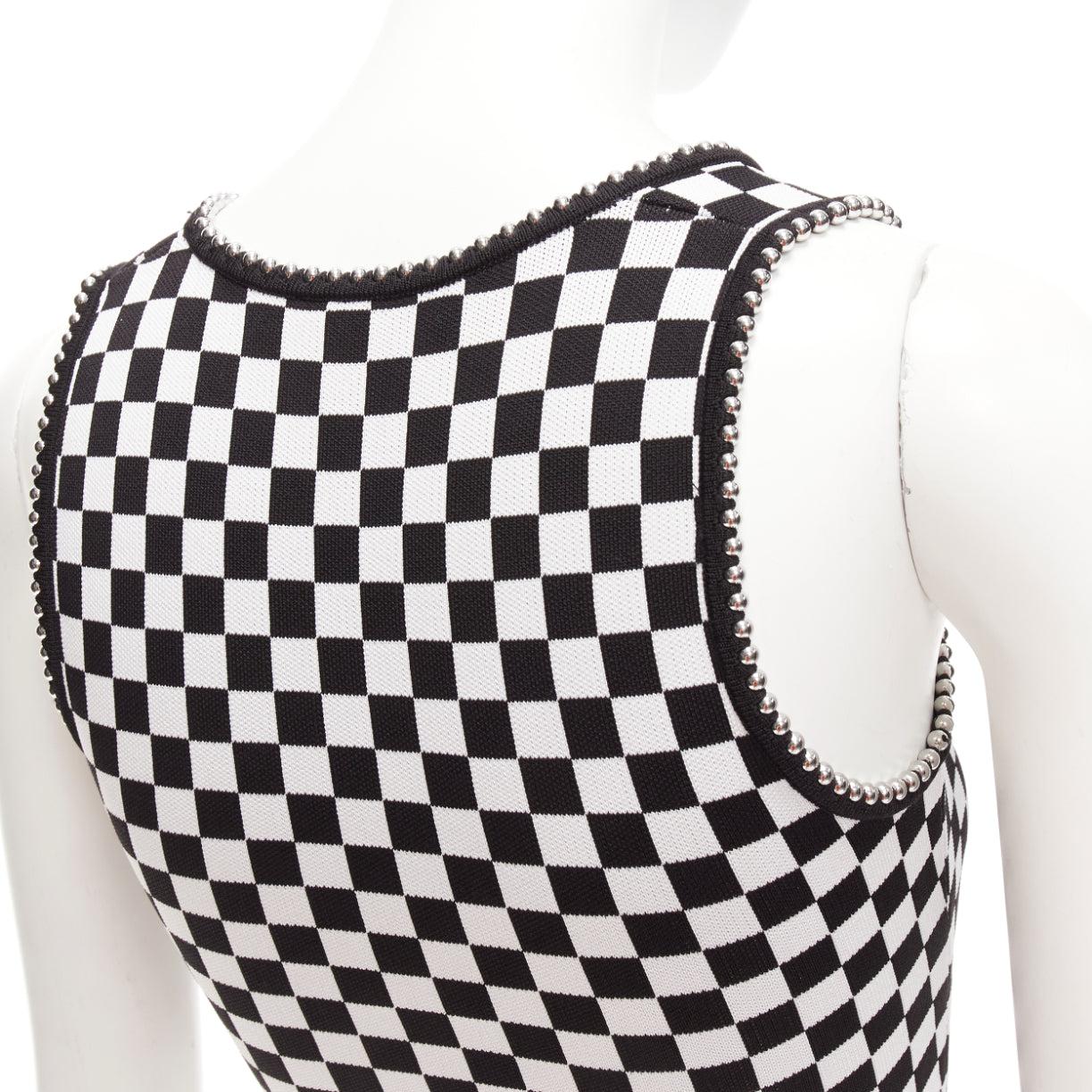 ALEXANDER WANG black white checker silver dome studded bralette top XS For Sale 2