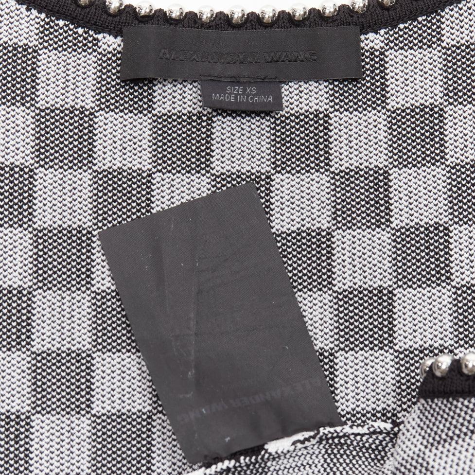 ALEXANDER WANG black white checker silver dome studded bralette top XS For Sale 3