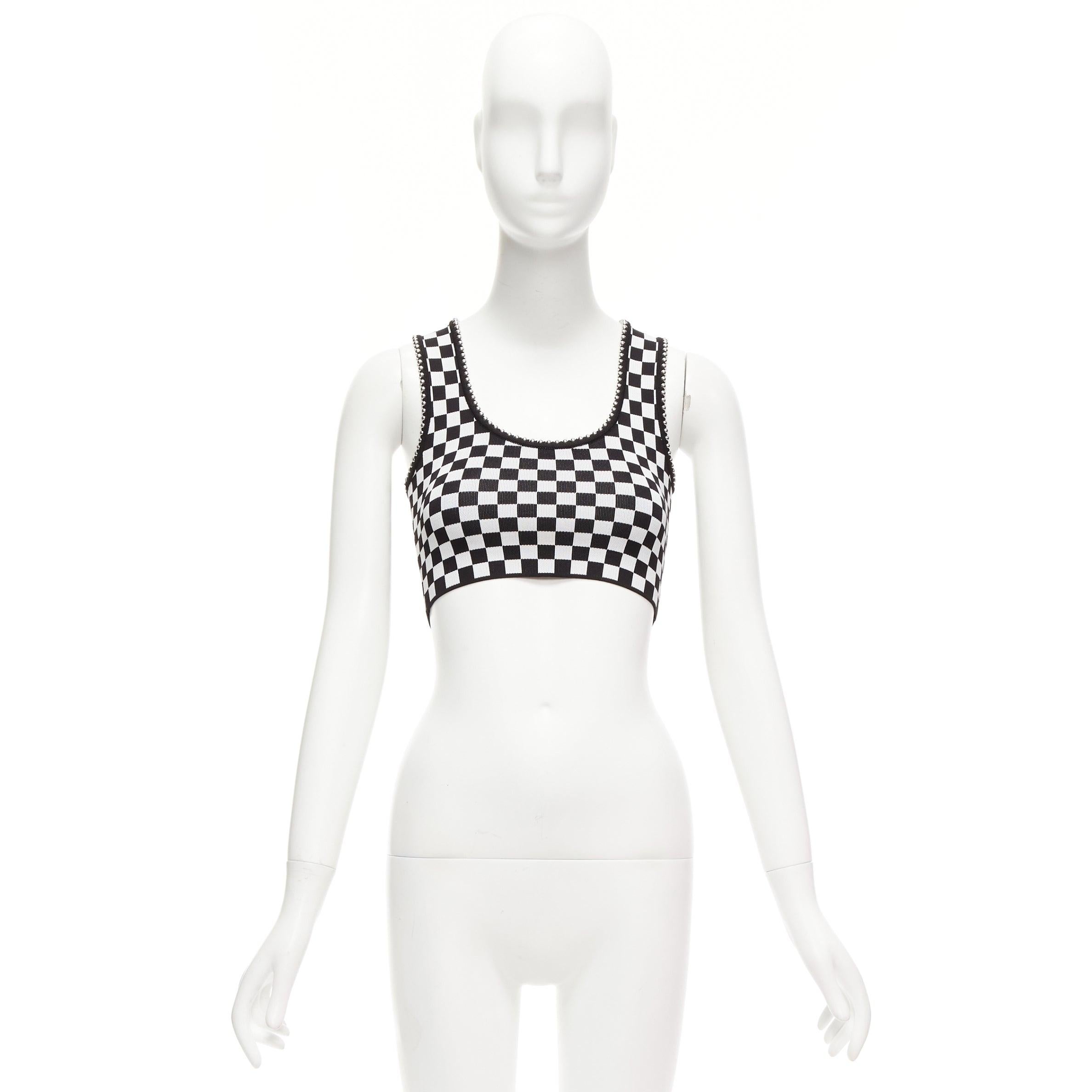 ALEXANDER WANG black white checker silver dome studded bralette top XS For Sale 5