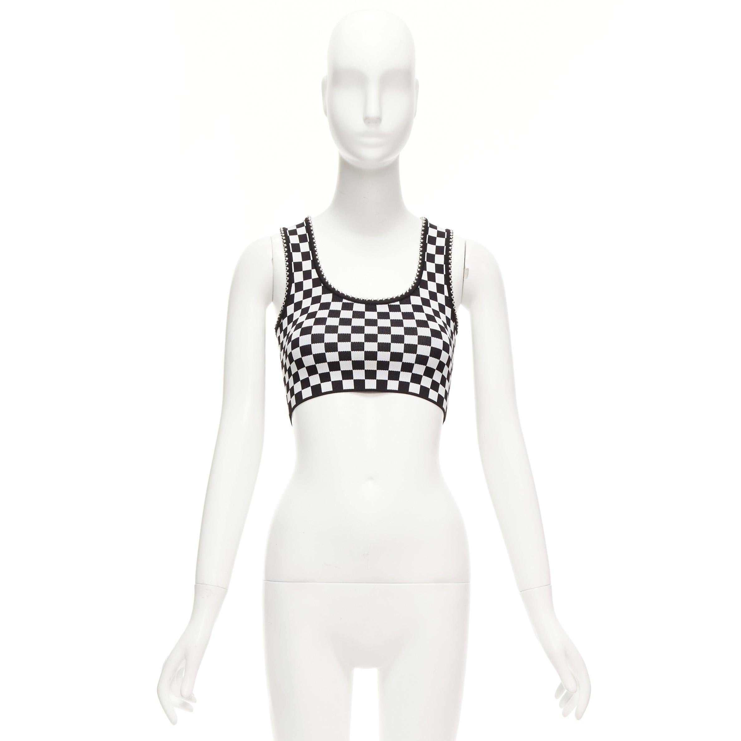 ALEXANDER WANG black white checker silver dome studded bralette top XS For Sale 4